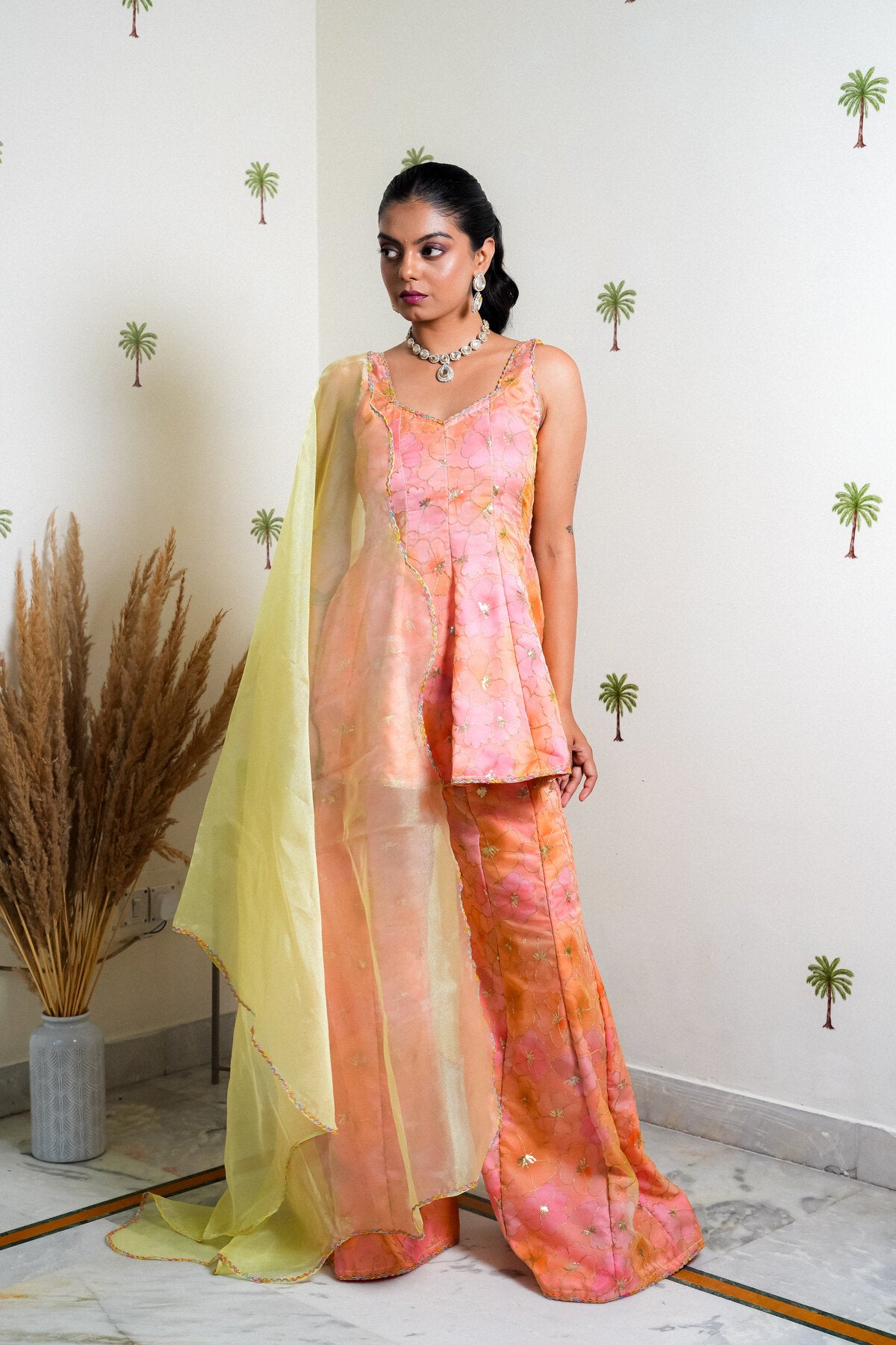RITI EMBROIDERED ORGANZA SHARARA SET