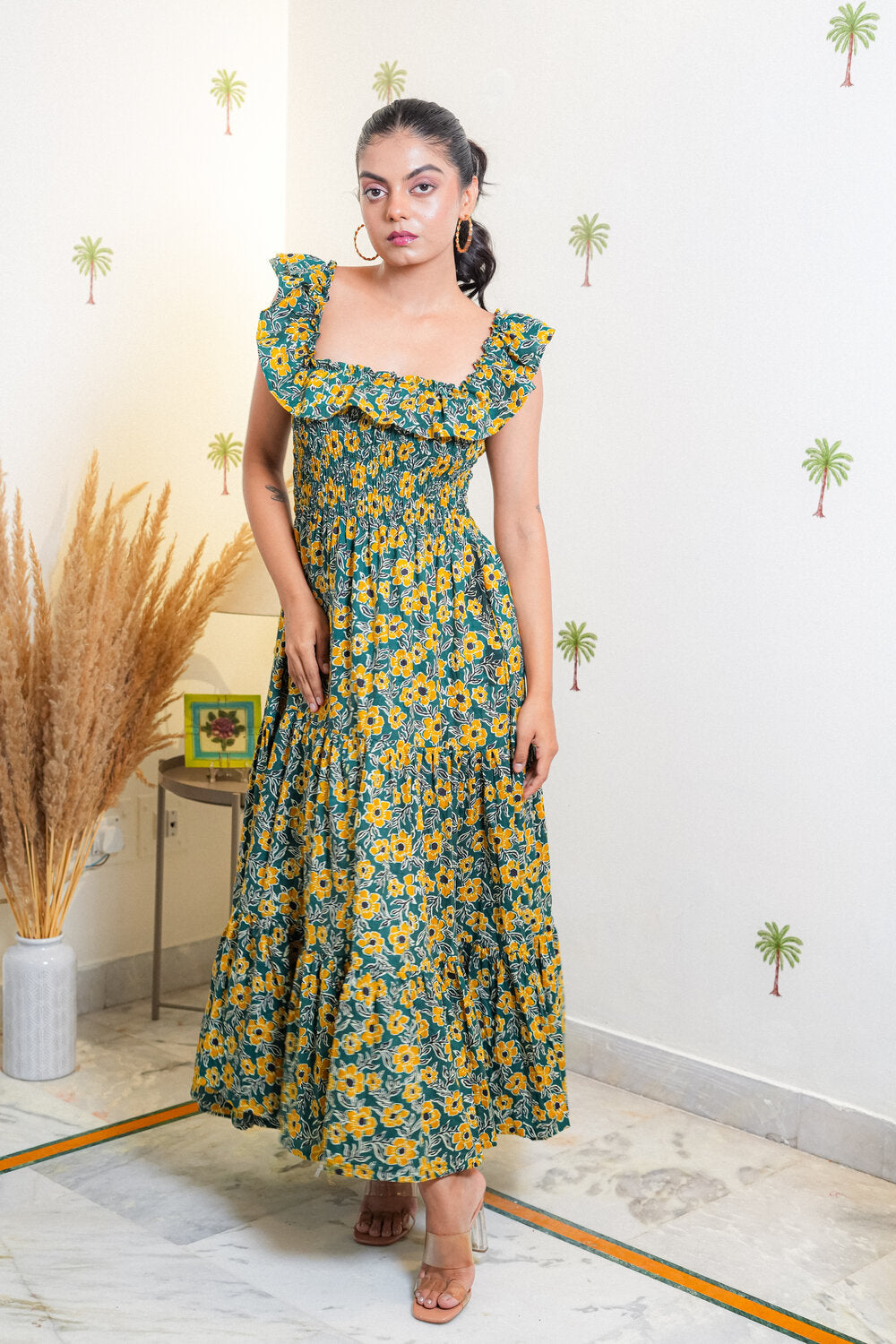 Irina Floral Print Cotton A-Line Dress