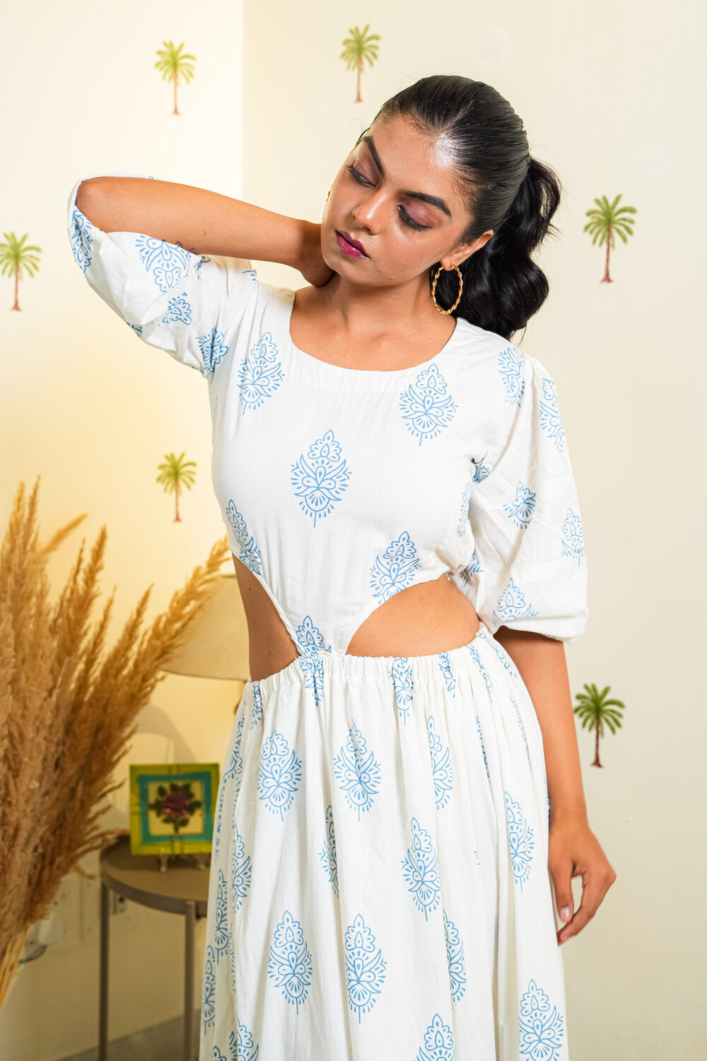 Alana White Cotton Cut-Out Flared Dress