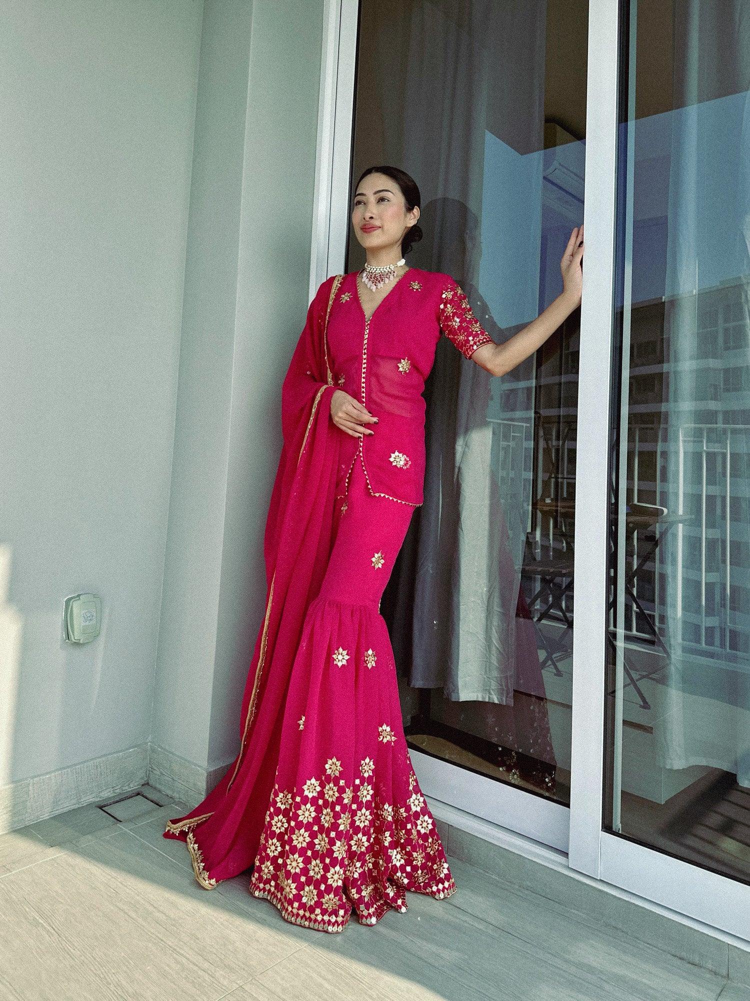 ROSY EMBROIDERED SHARARA SET - Sarnya