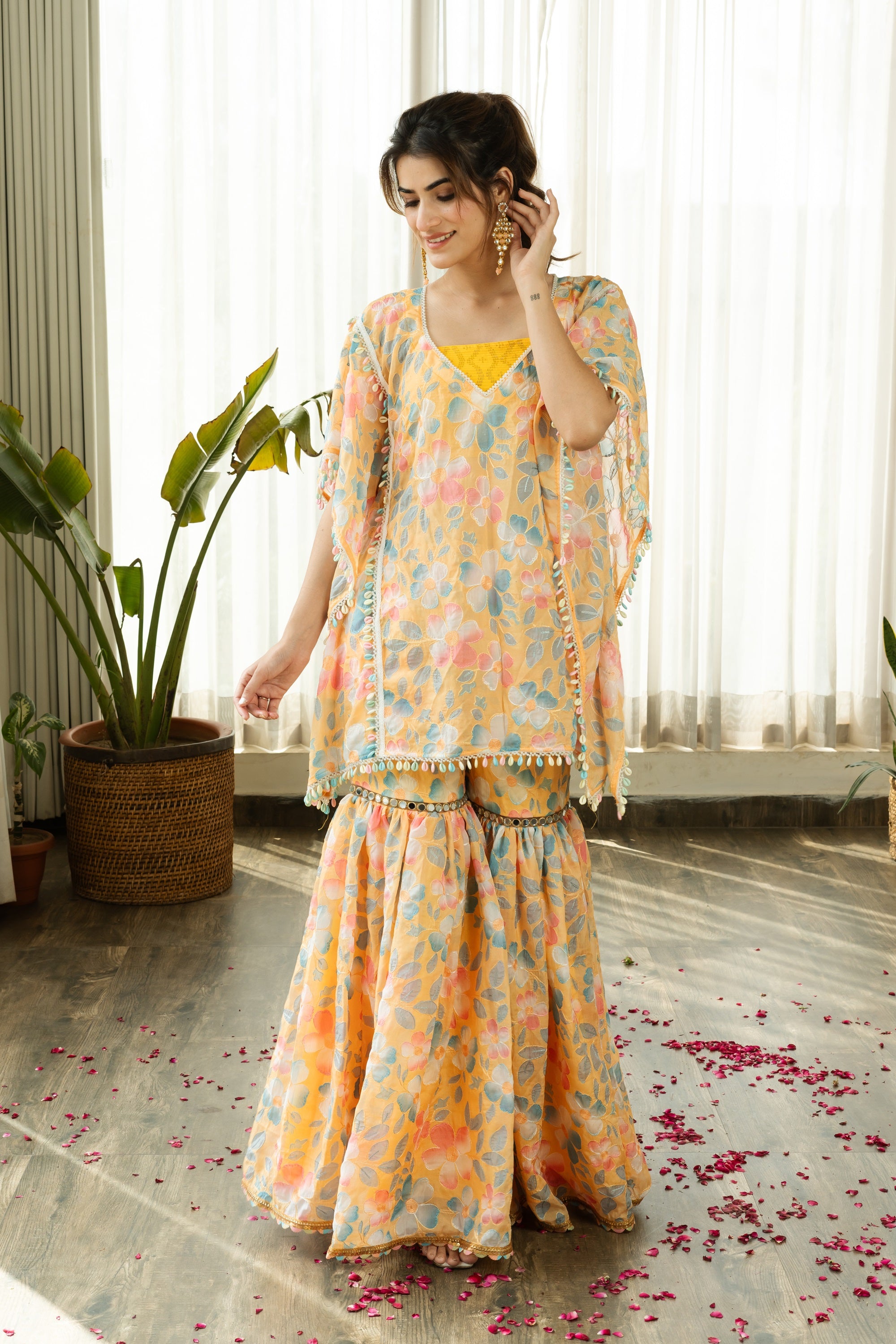HEER YELLOW SILK SHARARA SET WITH DUPATTA - Sarnya