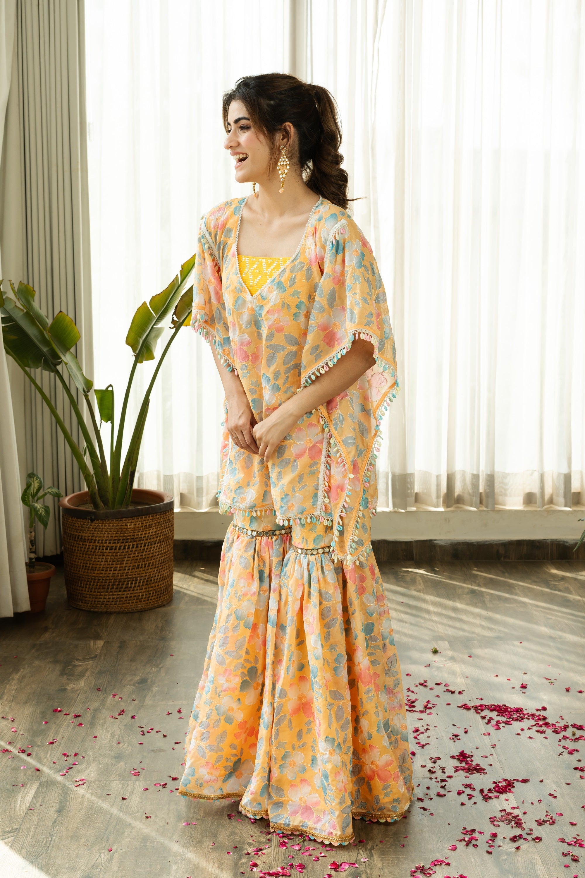 HEER YELLOW SILK SHARARA SET WITH DUPATTA - Sarnya