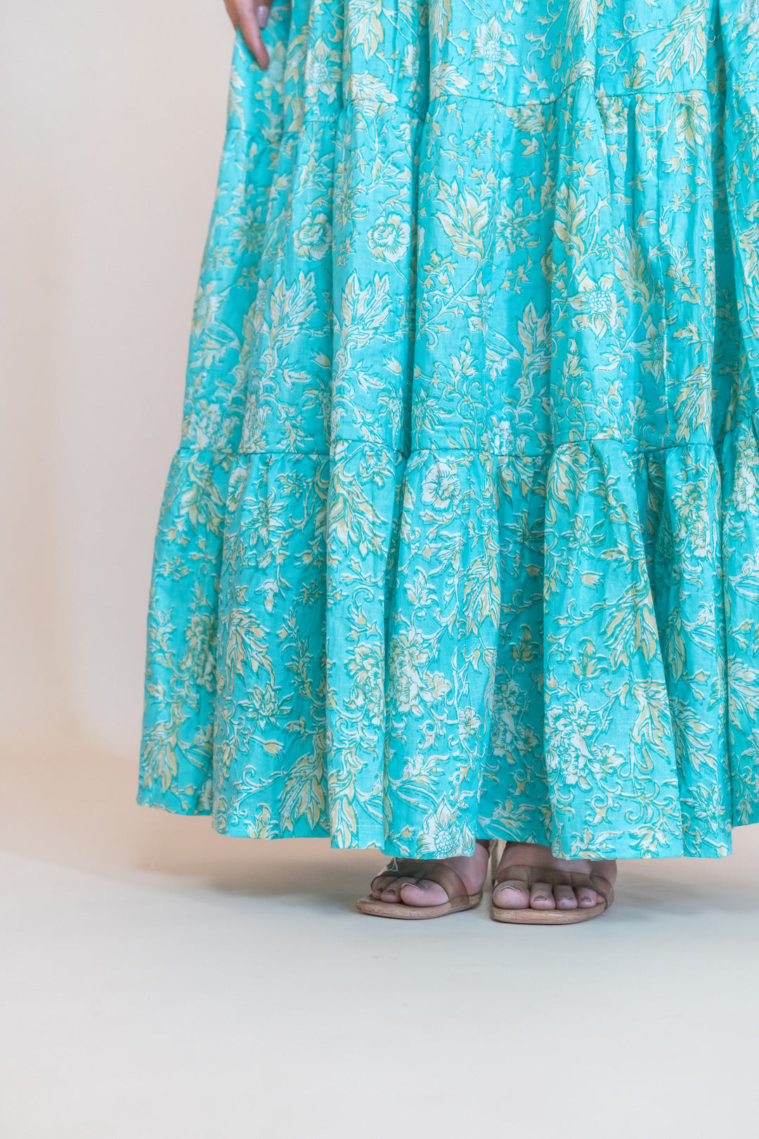 CORAL PRINTED COTTON FLARED DRESS