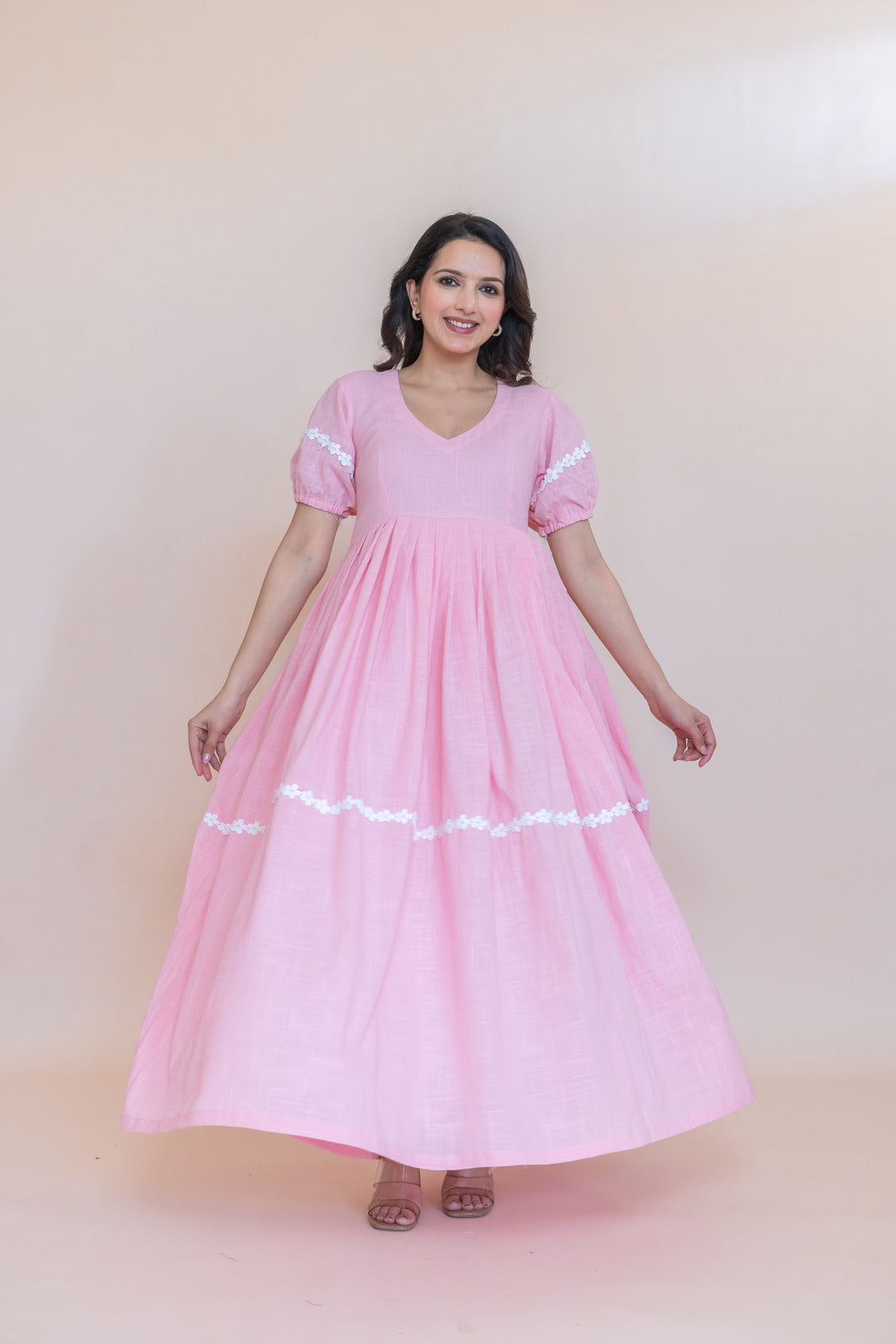 PINK SOFTY COTTON SLUB DRESS