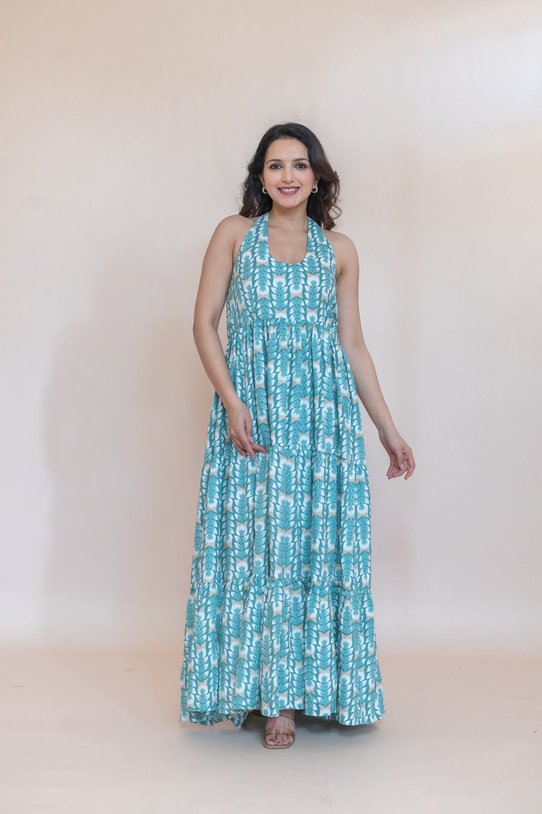 TURQUOISE COTTON FLARED DRESS