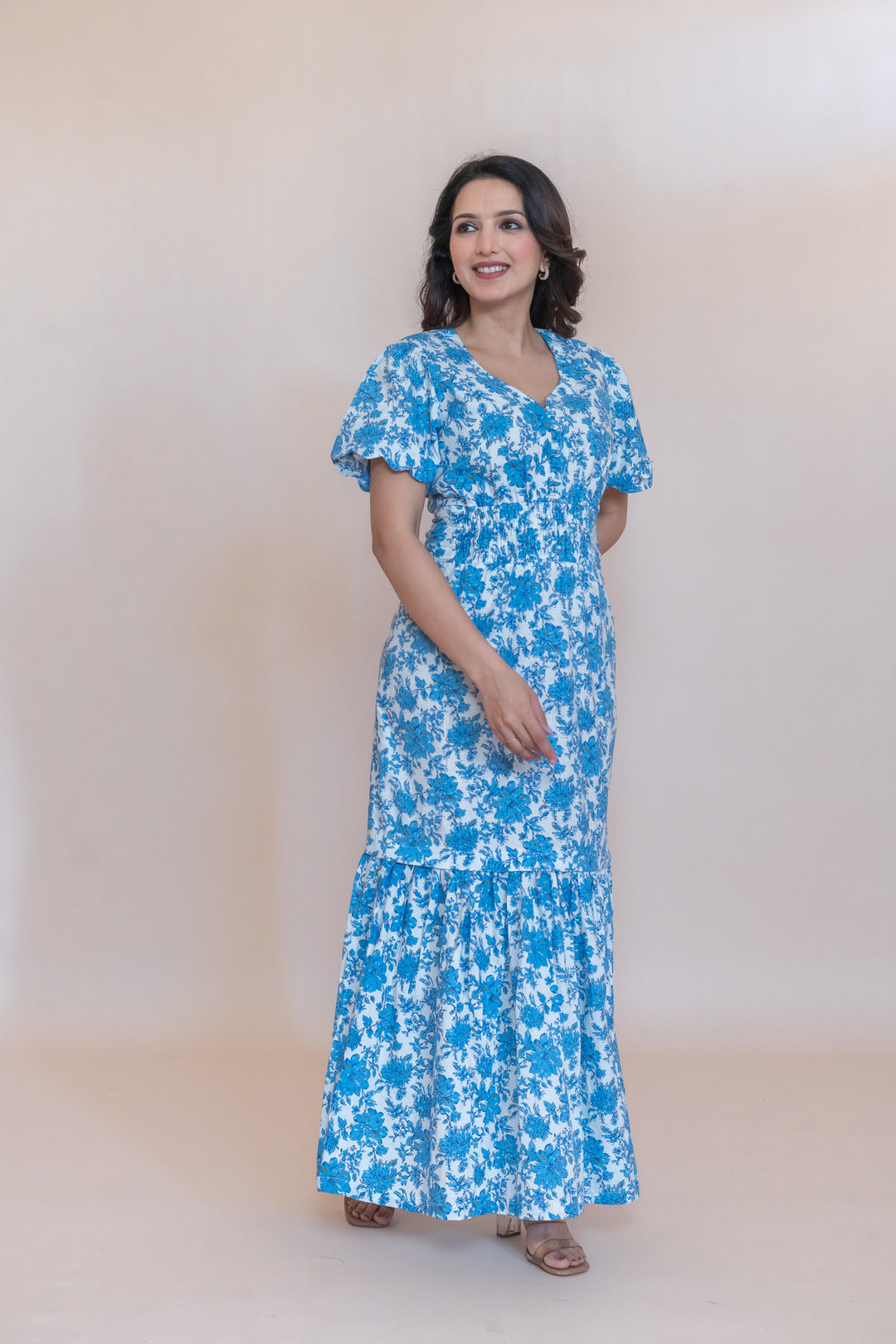 RESHA SKY BLUE FLORAL DRESS