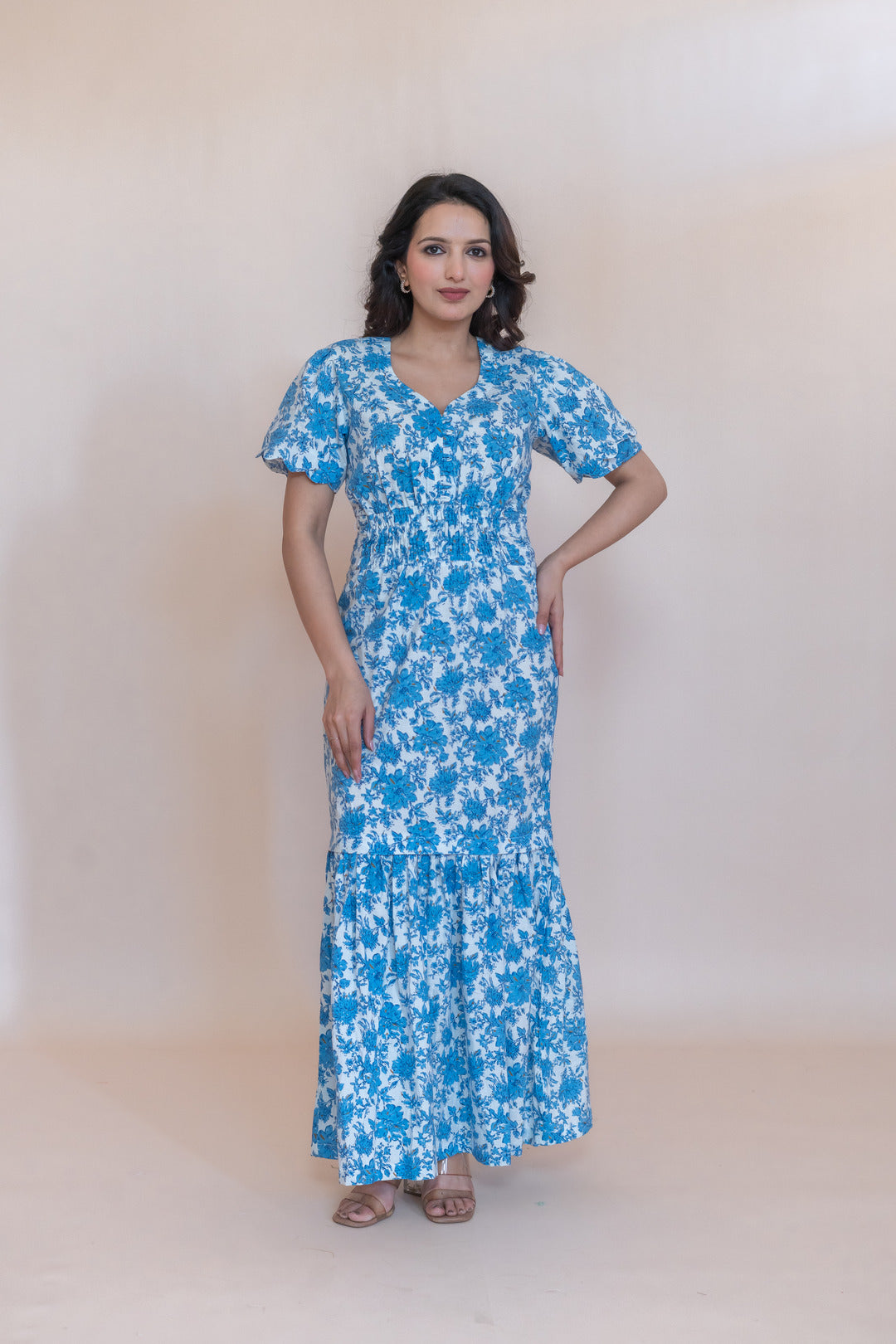 RESHA SKY BLUE FLORAL DRESS
