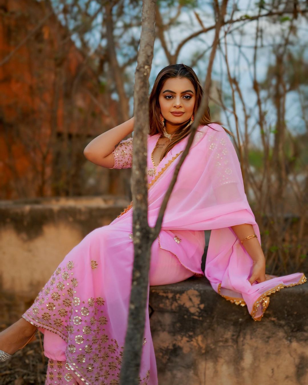 LIGHT PINK EMBROIDERED SHARARA SET - Sarnya