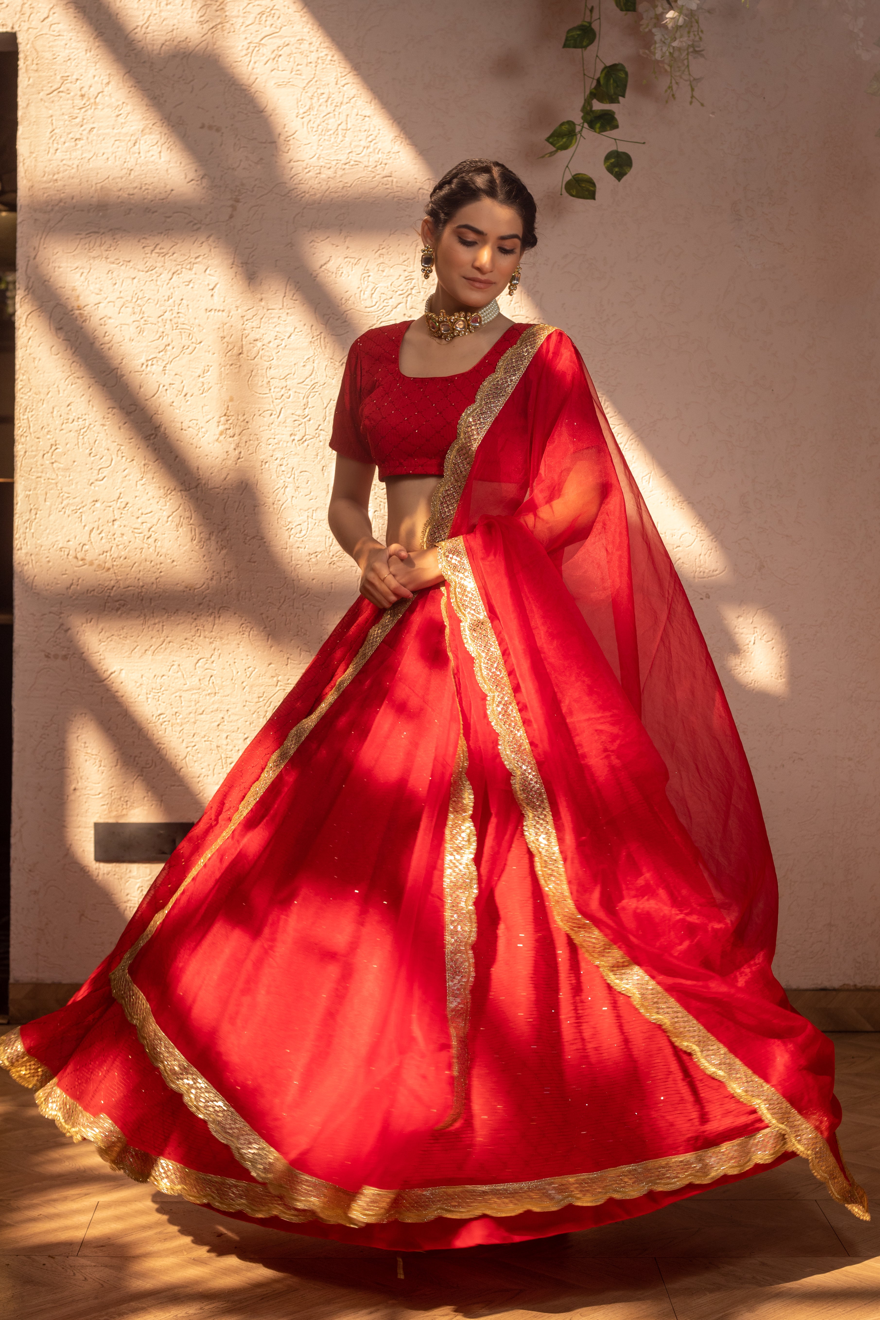 RED VELVET LEHENGA - Sarnya