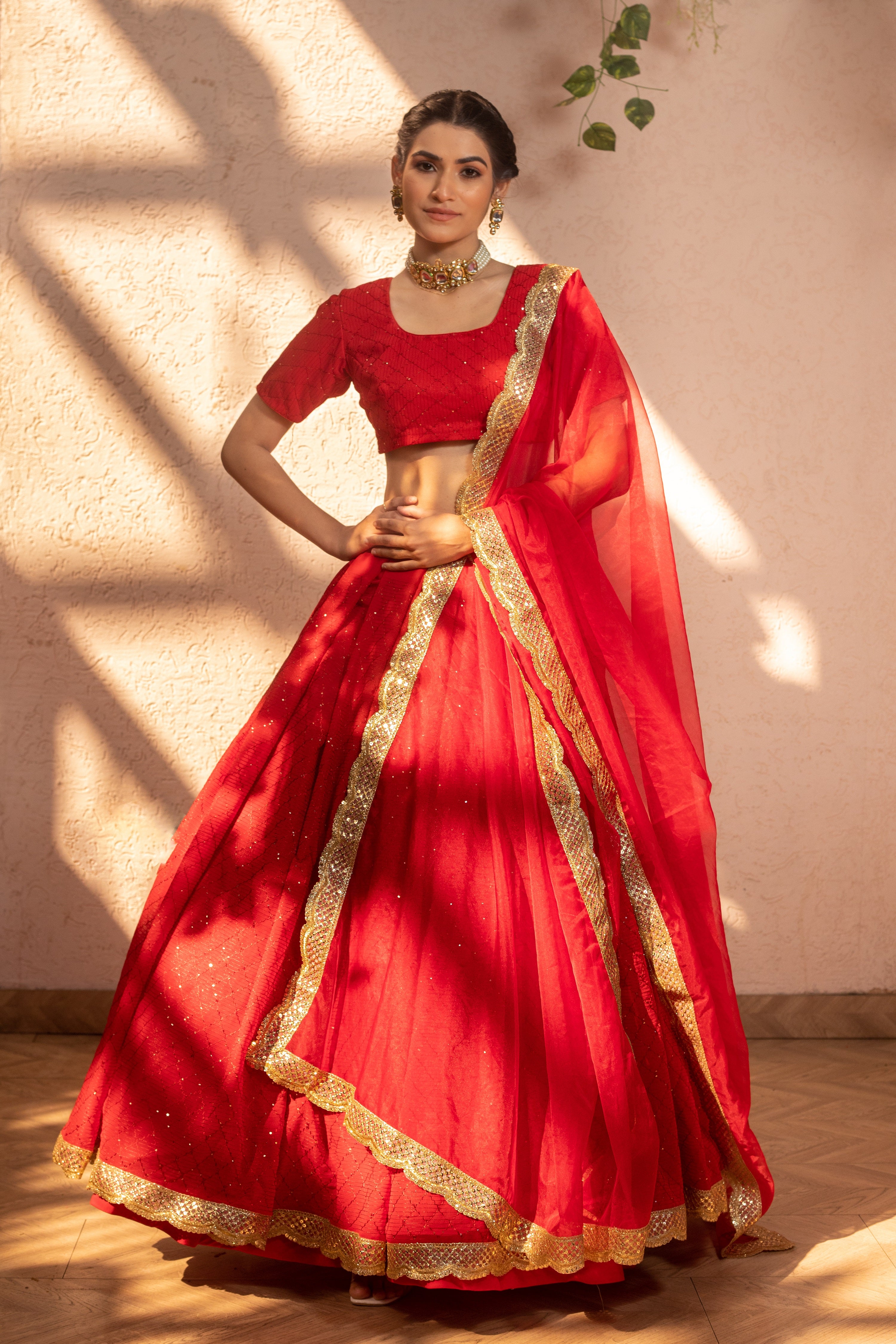 RED VELVET LEHENGA - Sarnya
