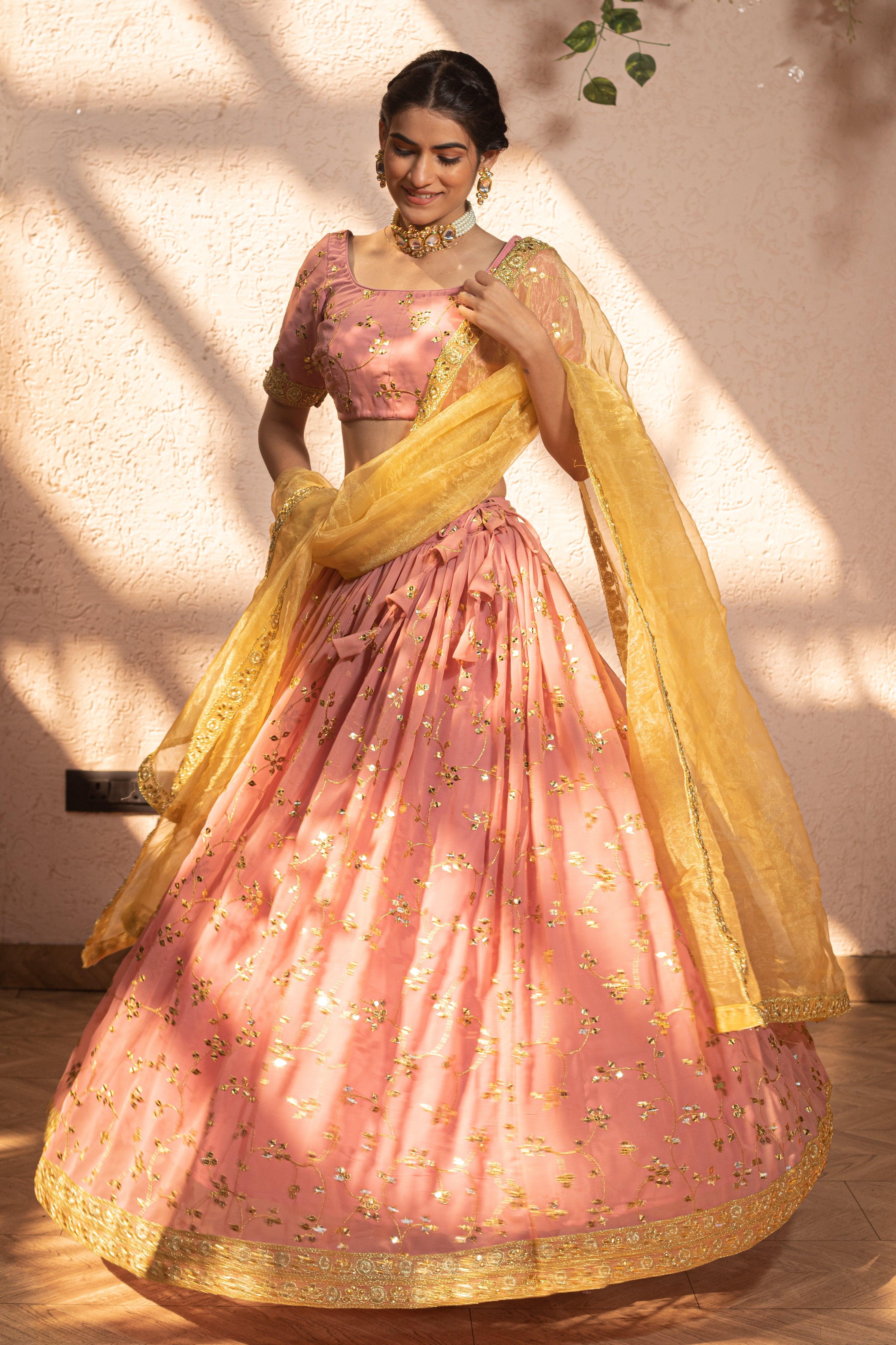 GOLD PEACH LEHENGA - Sarnya