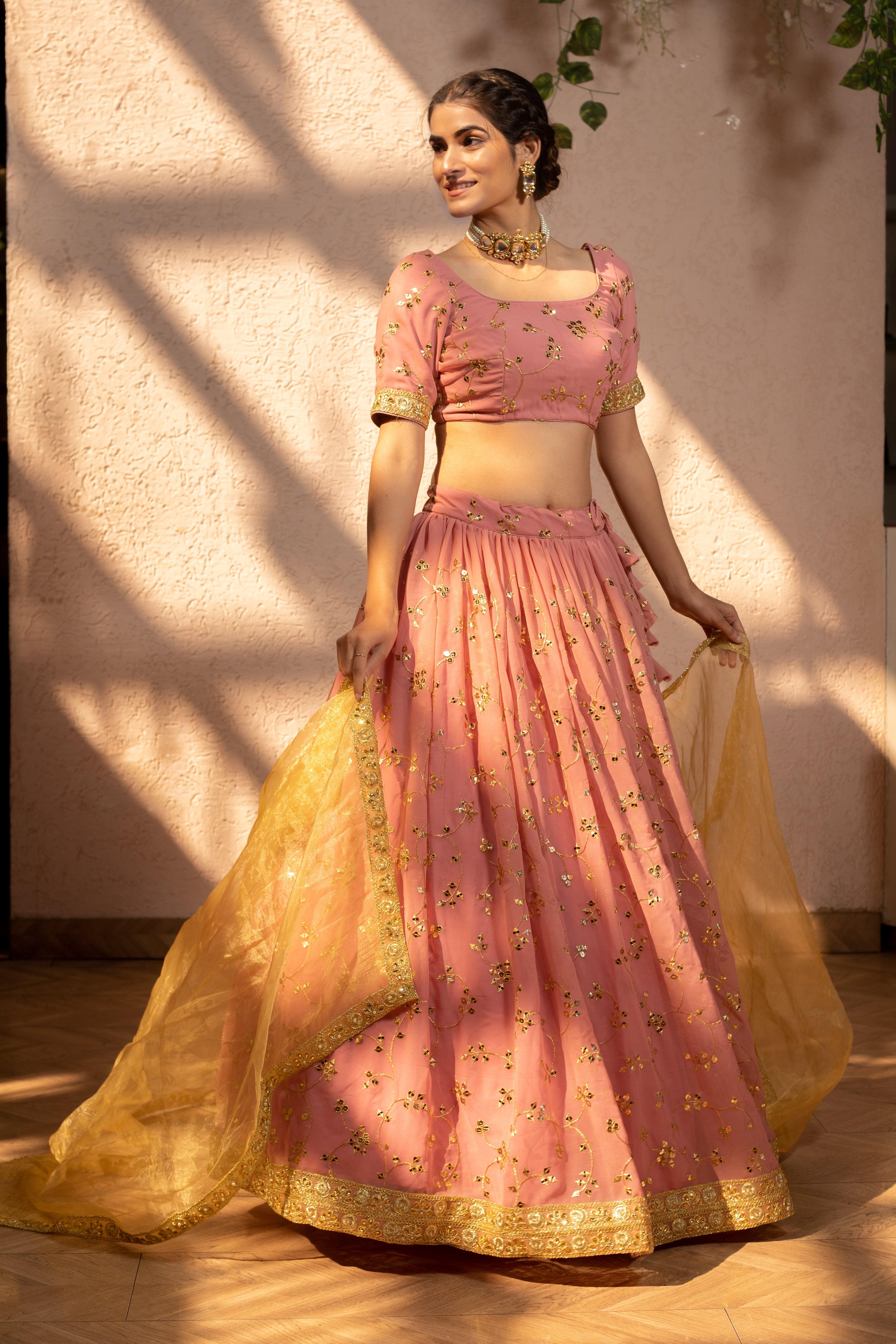 GOLD PEACH LEHENGA - Sarnya