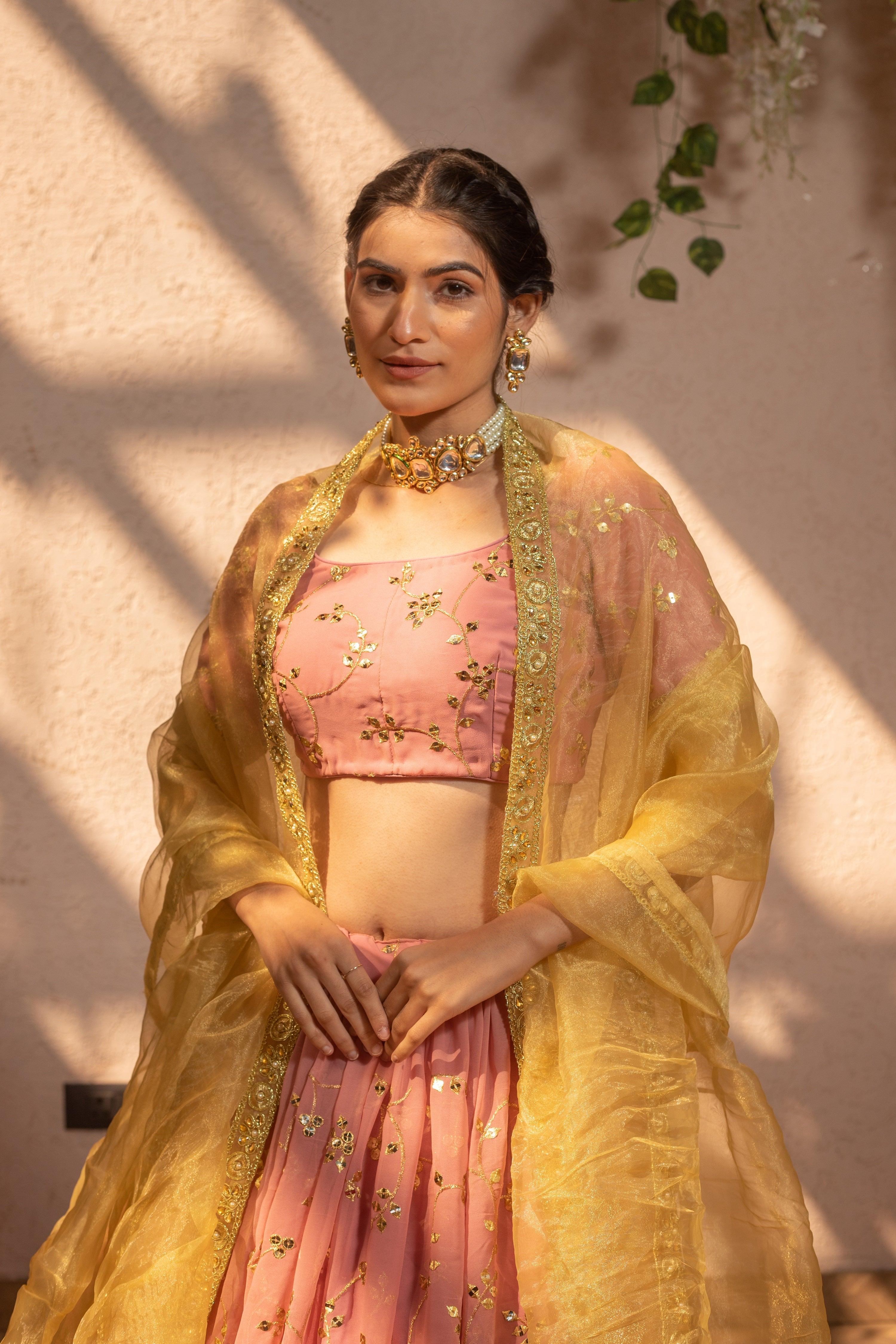 GOLD PEACH LEHENGA - Sarnya