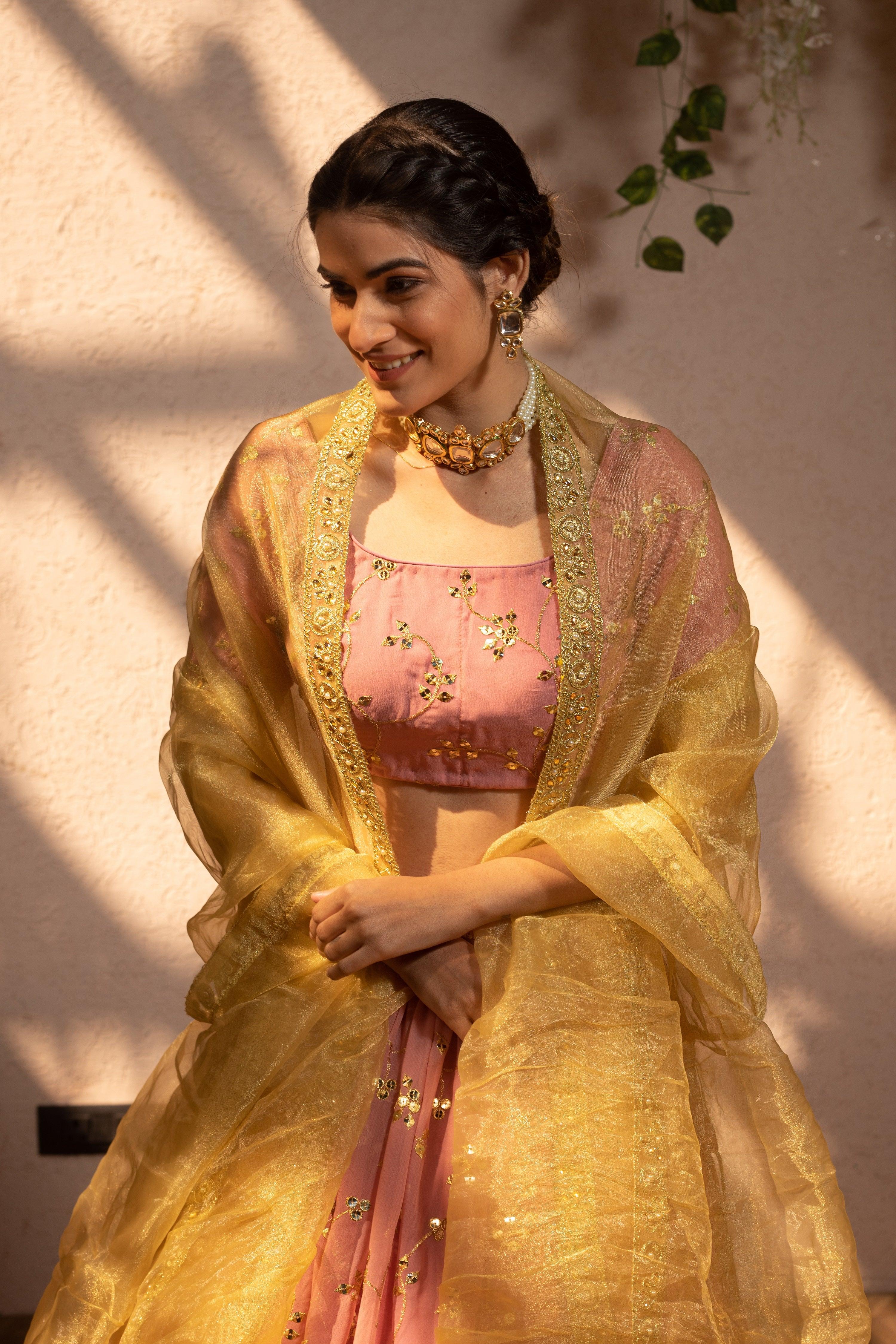 GOLD PEACH LEHENGA - Sarnya