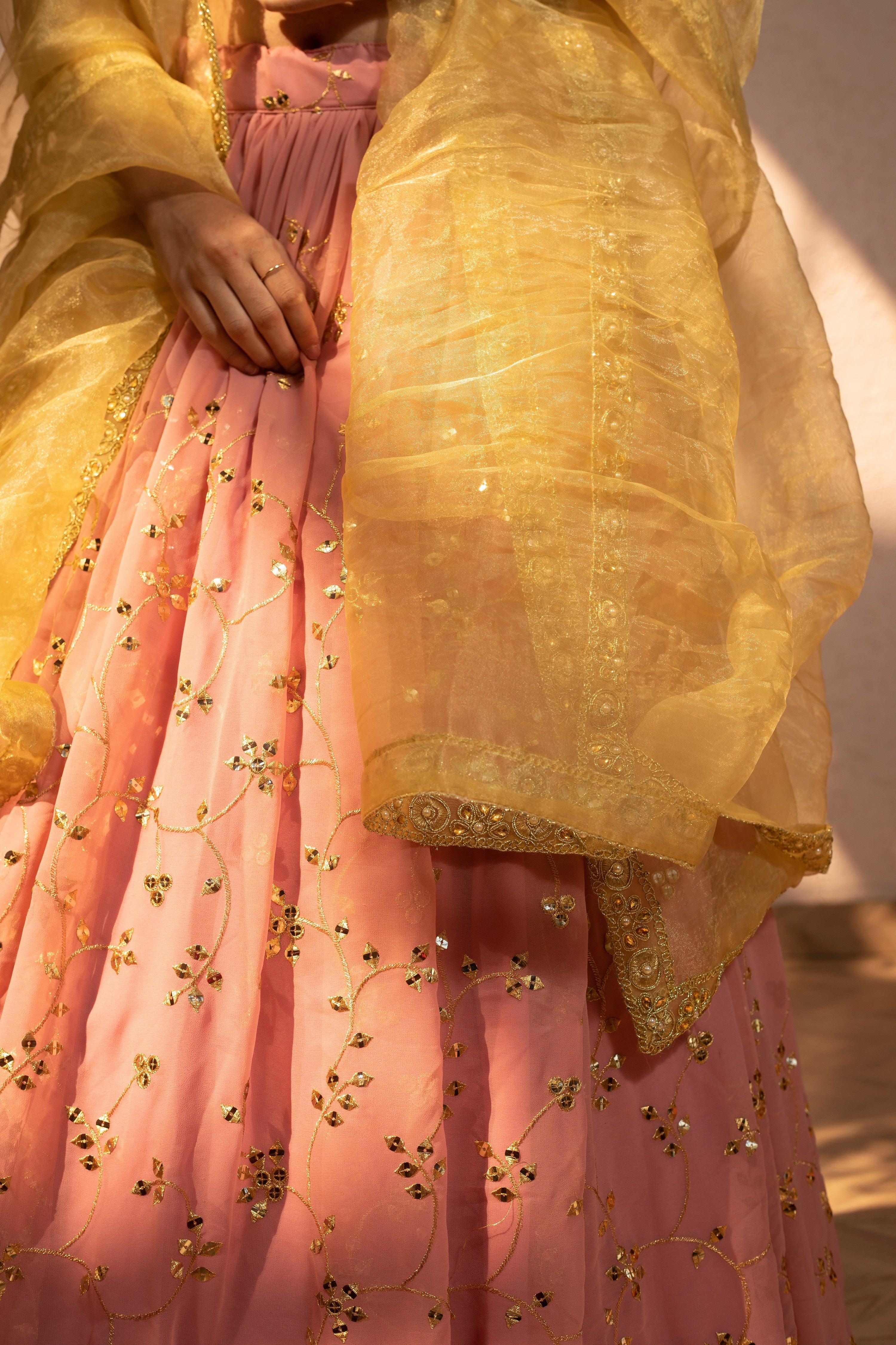 GOLD PEACH LEHENGA - Sarnya