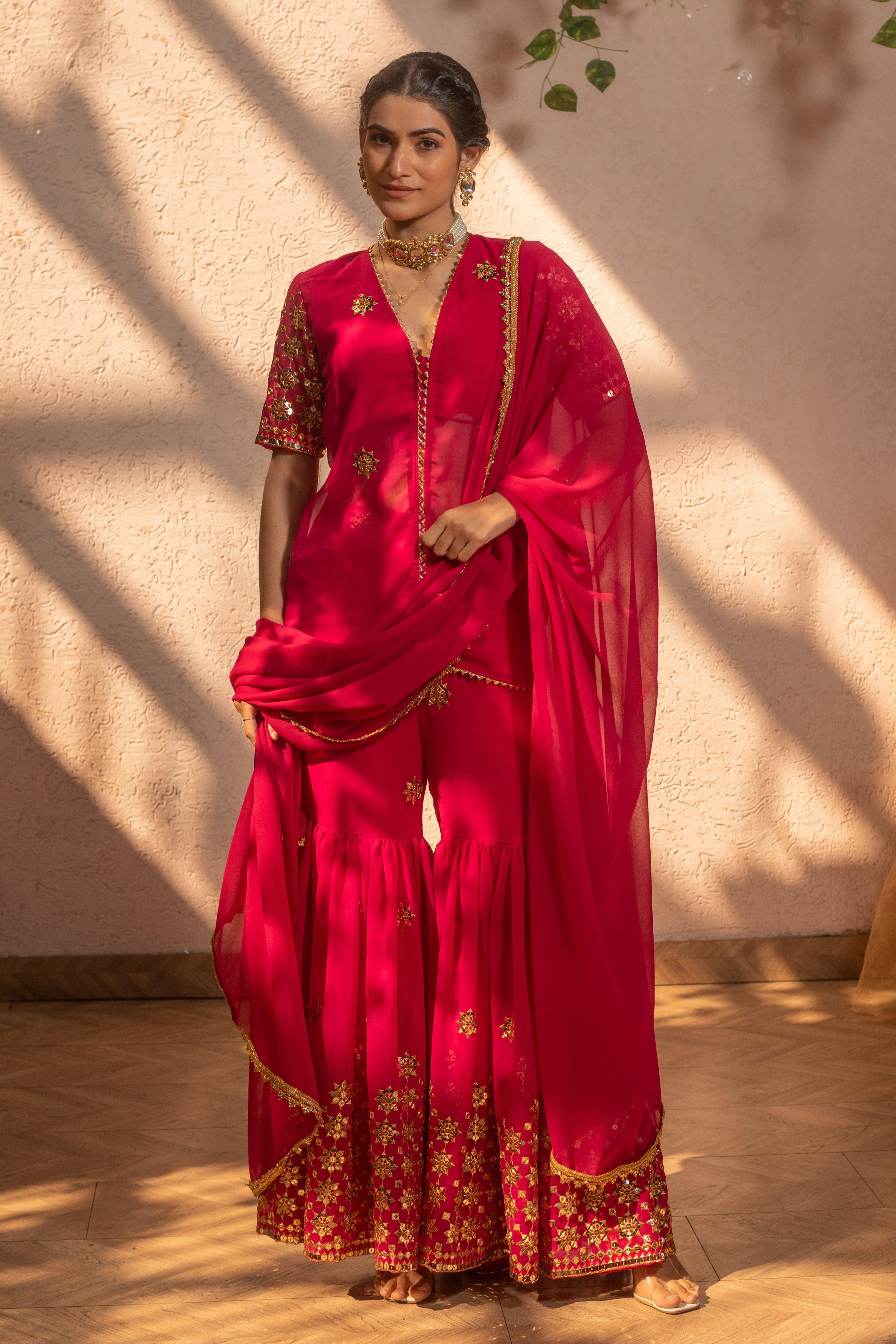 ROSY EMBROIDERED SHARARA SET - Sarnya