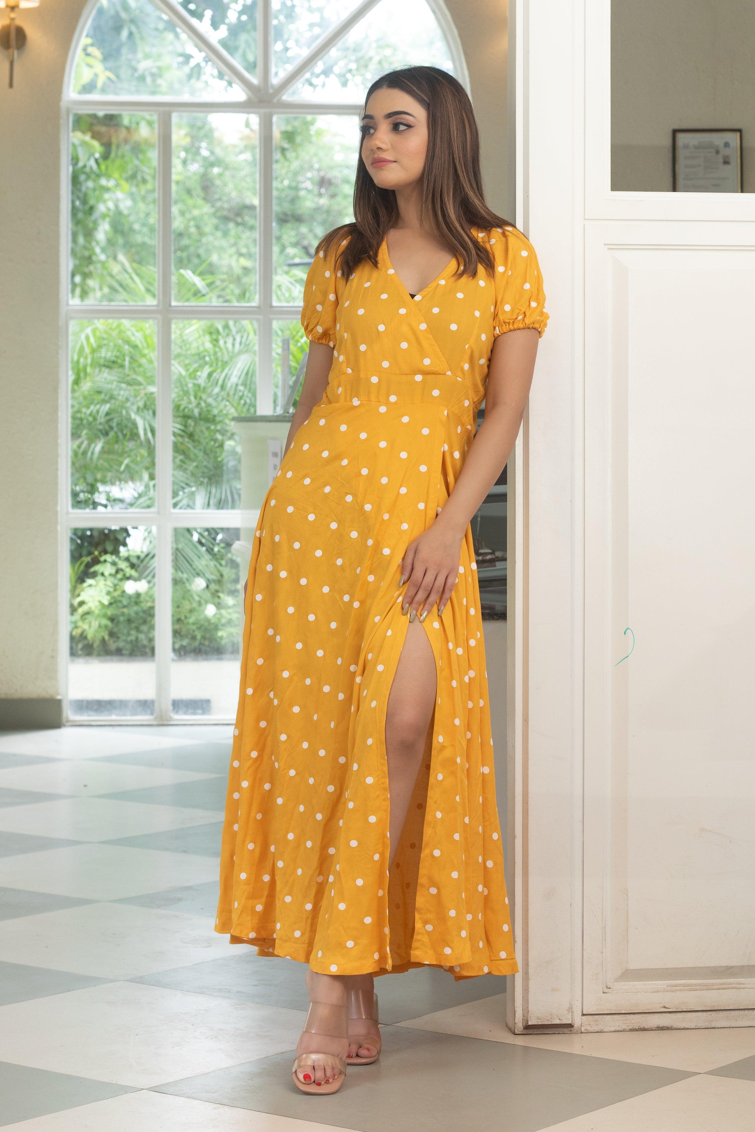 MUSTARD POLKADOT DRESS - Sarnya