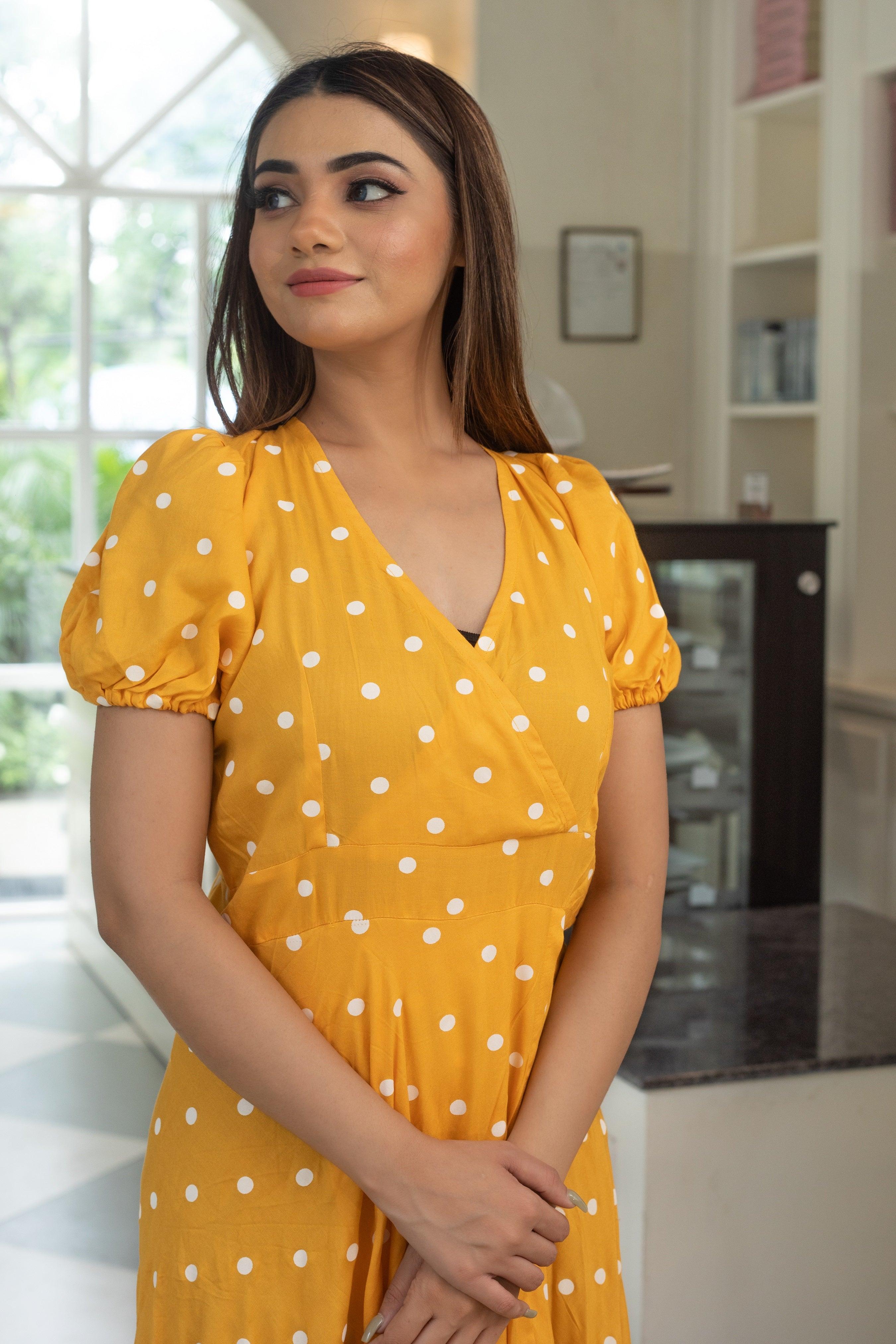 MUSTARD POLKADOT DRESS - Sarnya