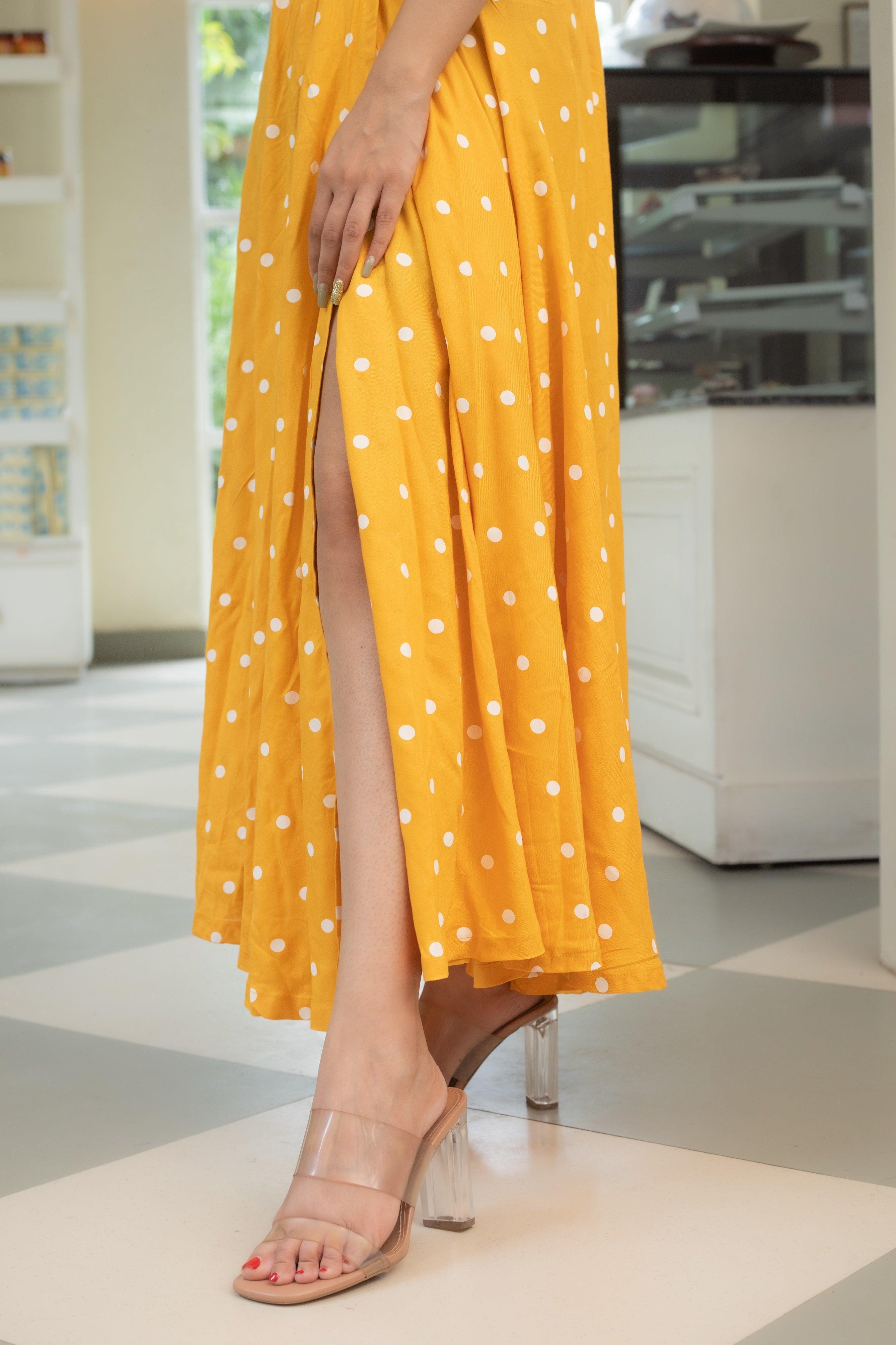 MUSTARD POLKADOT DRESS - Sarnya