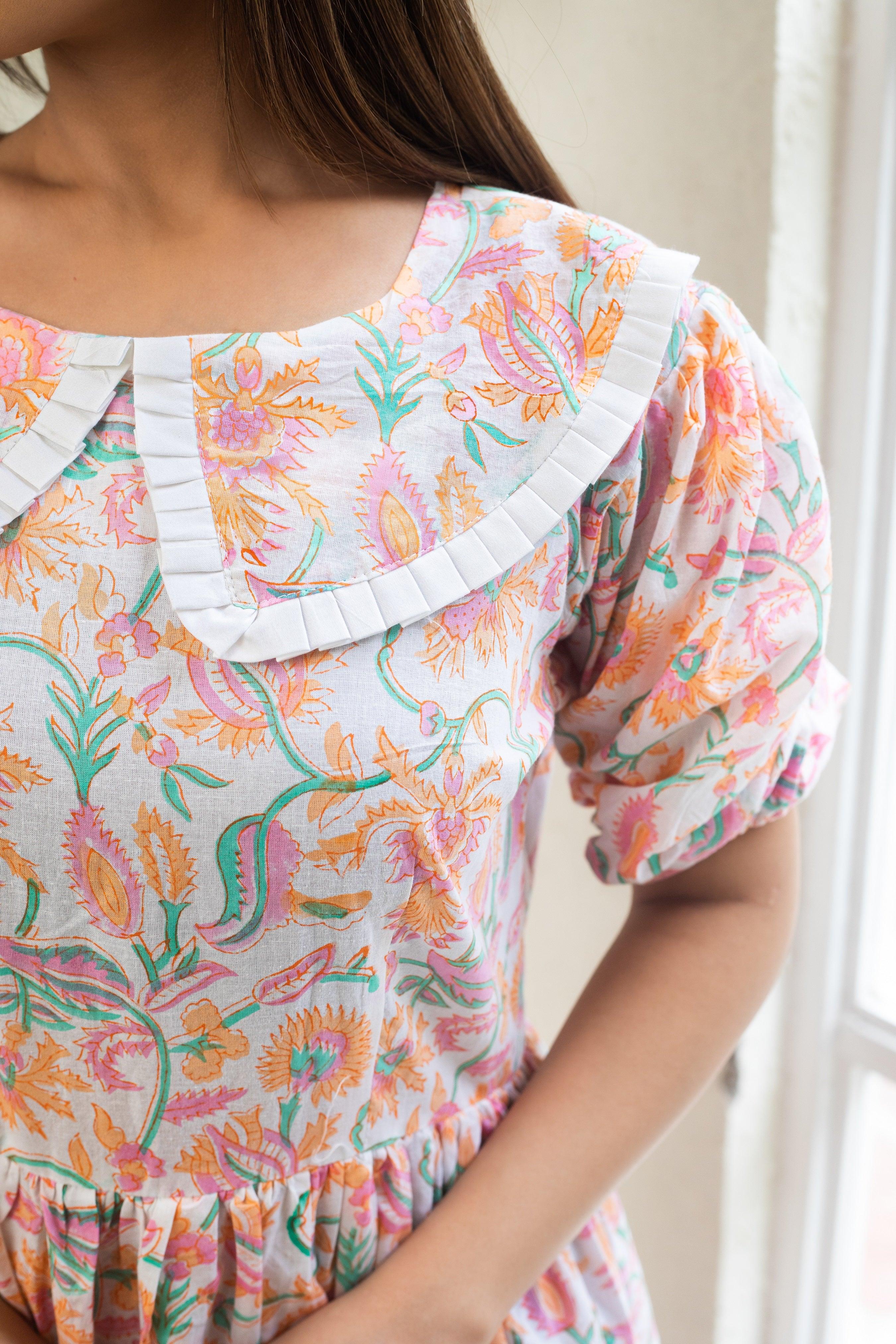 ORANGE HAZE FLORAL BREZZY DRESS - Sarnya