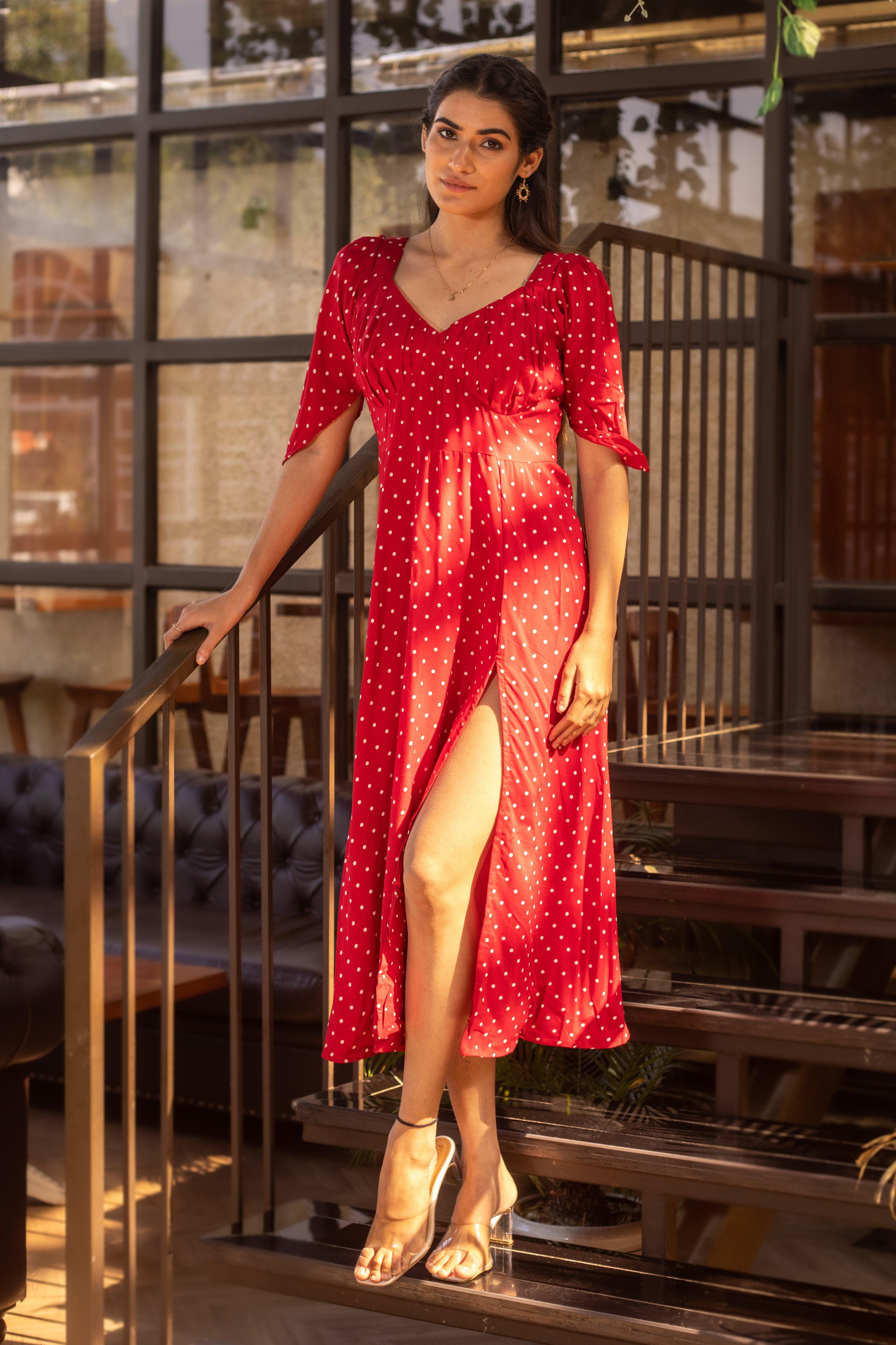 REDDISH POLKA DRESS - Sarnya