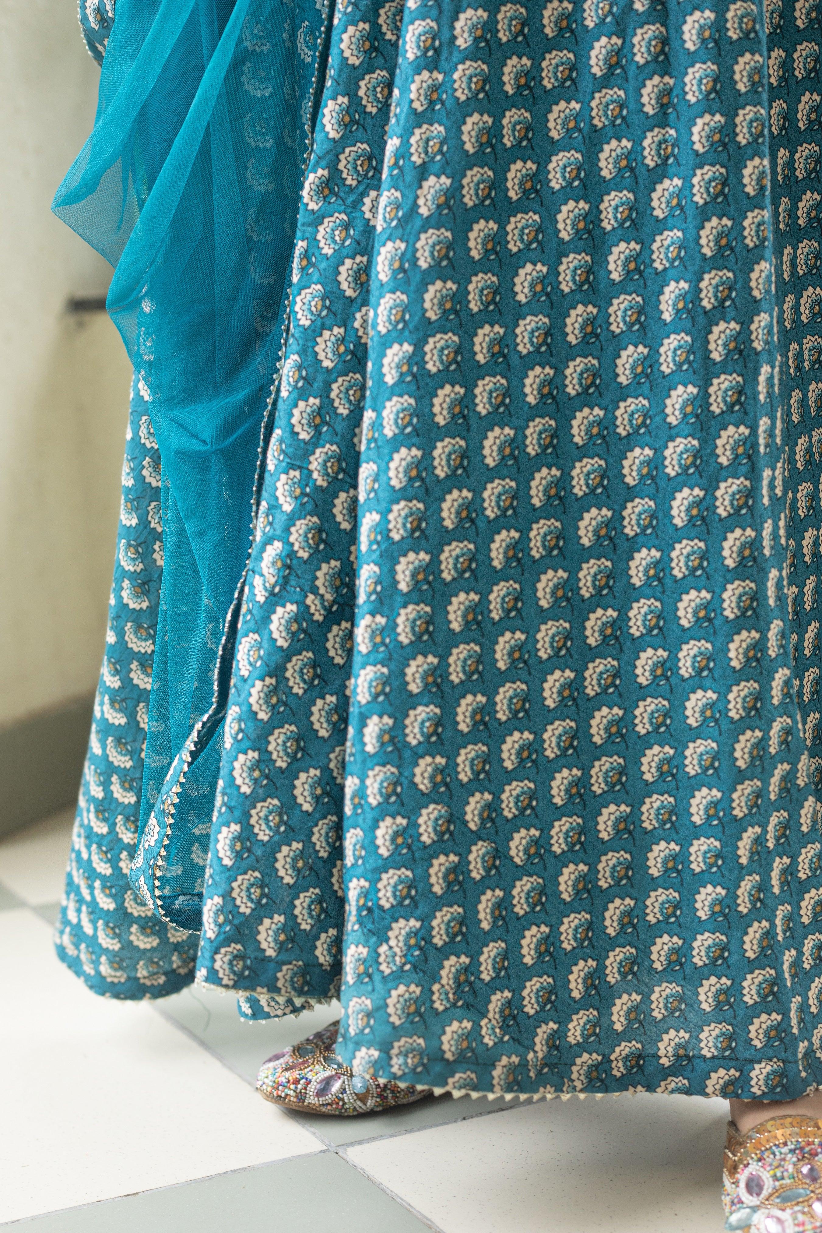 BLUE FLORAL HANDBLOCK SUIT SET - Sarnya
