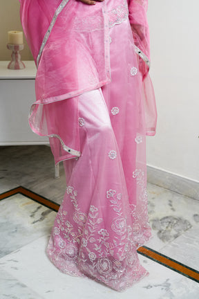 RUHI BABY PINK EMBROIDERED NET SHARARA SET