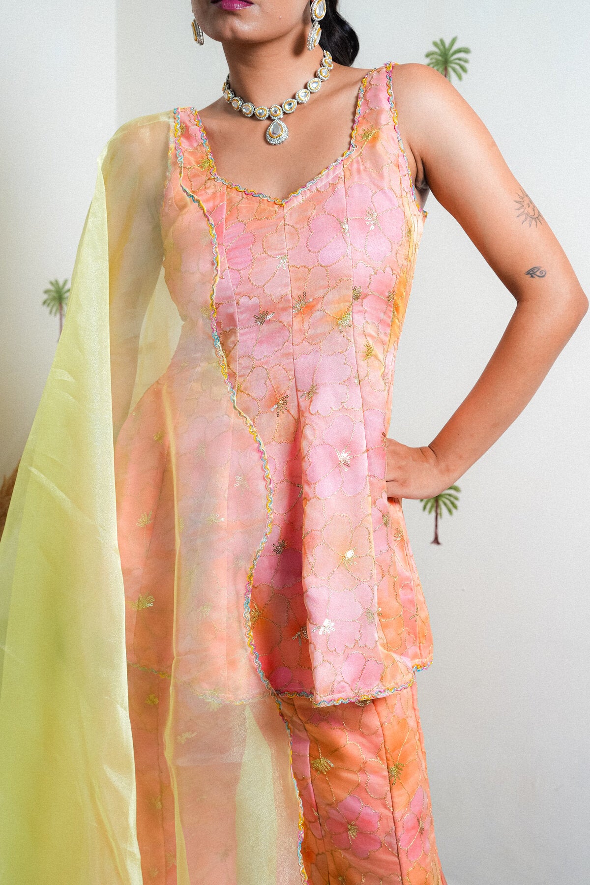 RITI EMBROIDERED ORGANZA SHARARA SET