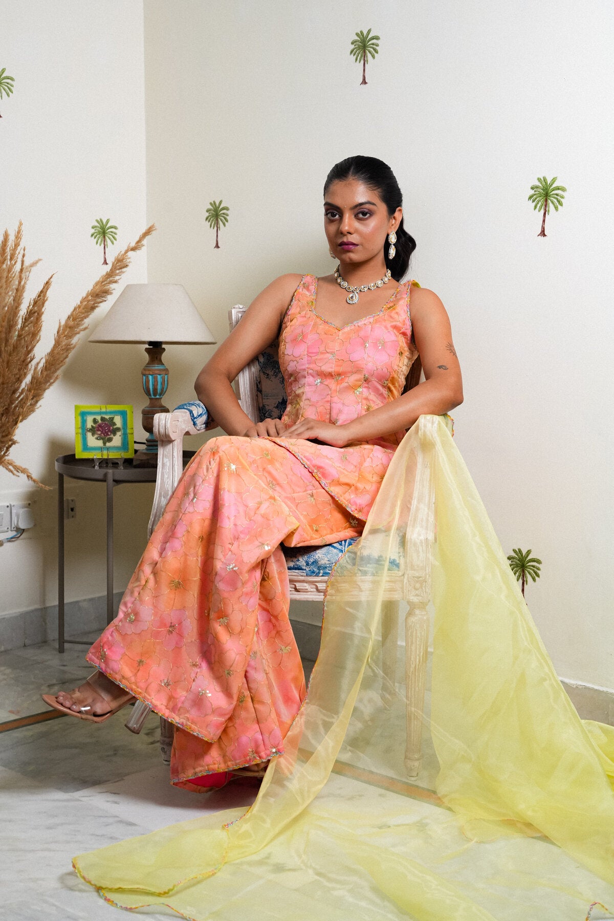 RITI EMBROIDERED ORGANZA SHARARA SET
