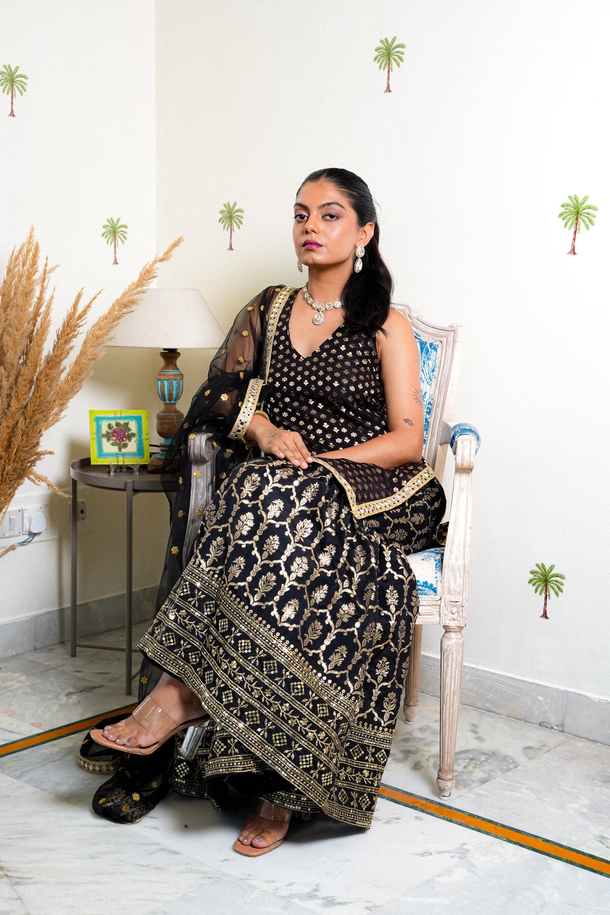 KANIKA BLACK GOLD BANARASI EMBROIDERED SHARARA SET