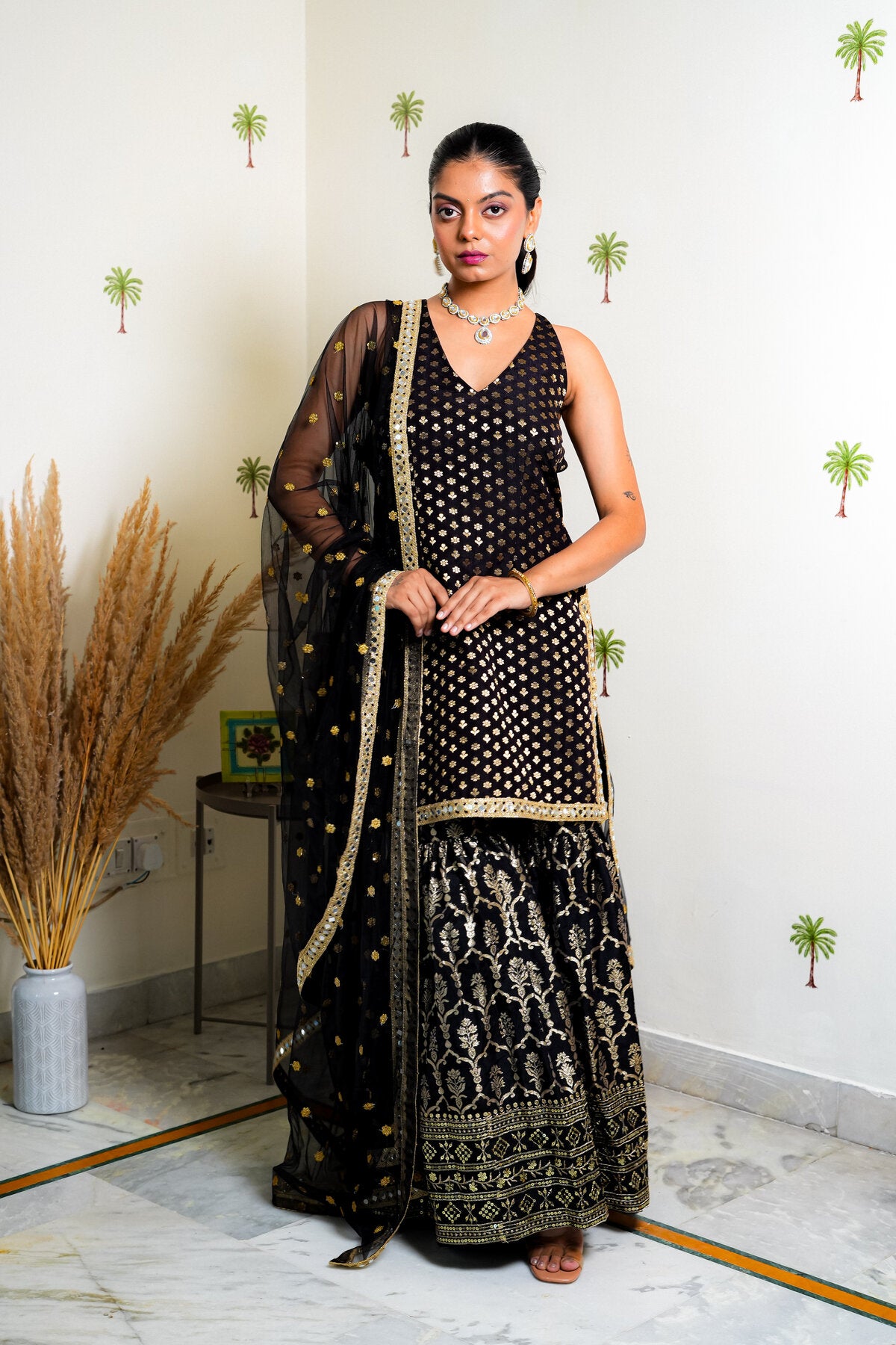 KANIKA BLACK GOLD BANARASI EMBROIDERED SHARARA SET
