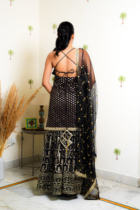 KANIKA BLACK GOLD BANARASI EMBROIDERED SHARARA SET