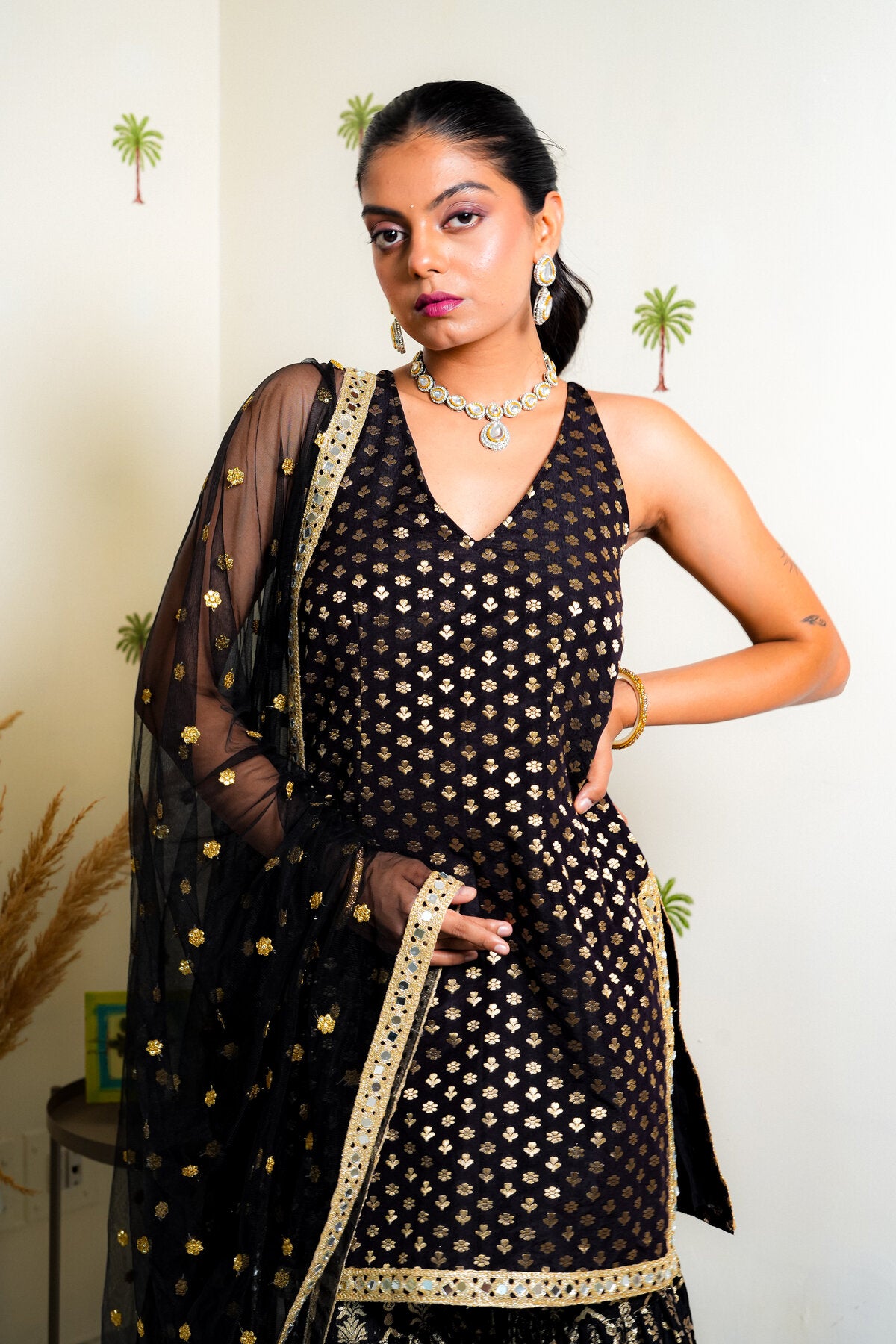KANIKA BLACK GOLD BANARASI EMBROIDERED SHARARA SET