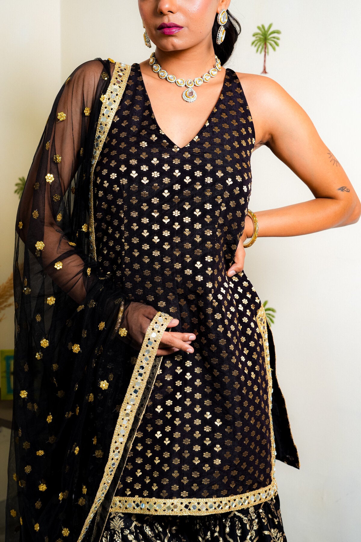 KANIKA BLACK GOLD BANARASI EMBROIDERED SHARARA SET