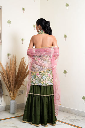 INAYA GREEN SILK EMBROIDERED SHARARA SET