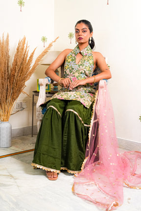INAYA GREEN SILK EMBROIDERED SHARARA SET