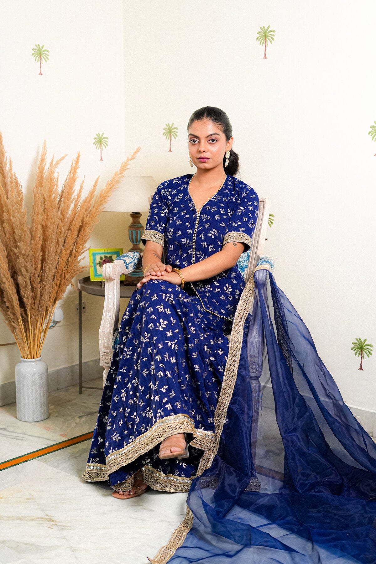 HIBA ROYAL BLUE BANARASI EMBROIDERED SHARARA SET