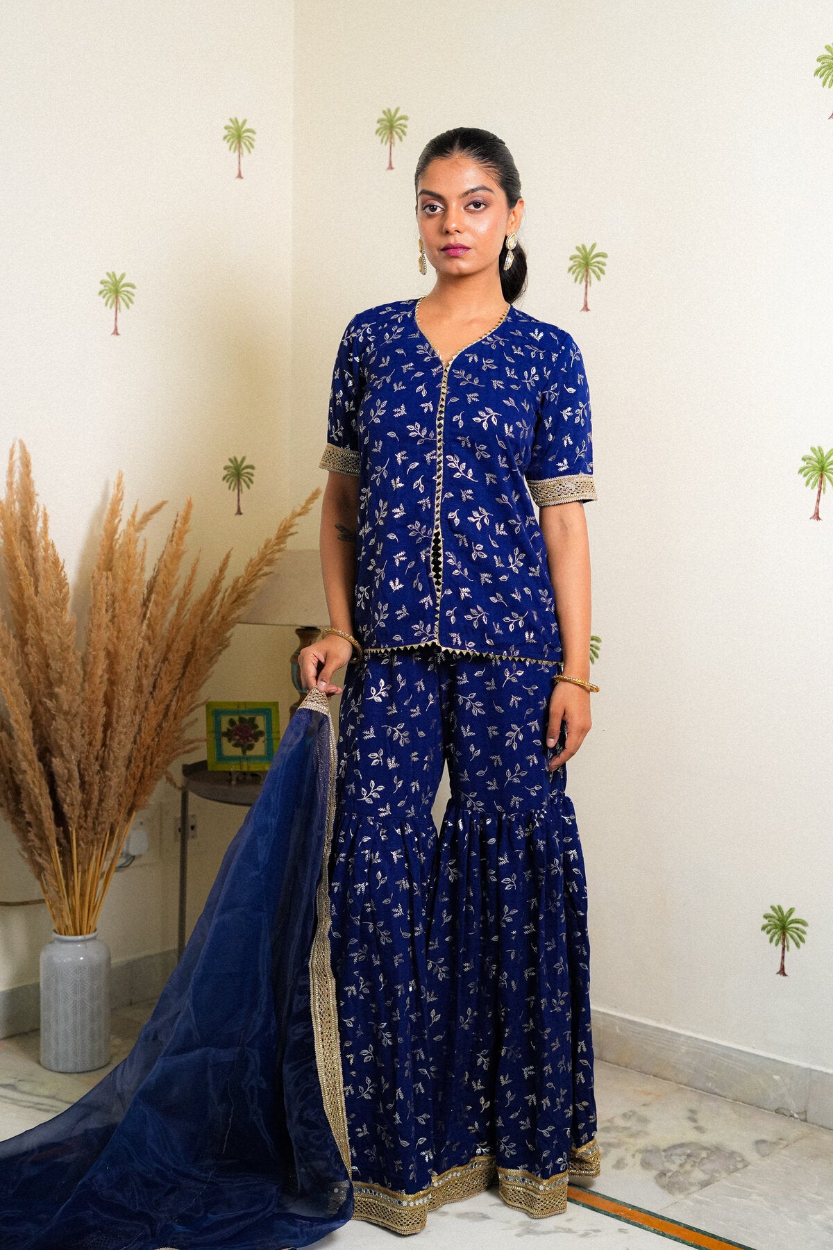 HIBA ROYAL BLUE BANARASI EMBROIDERED SHARARA SET