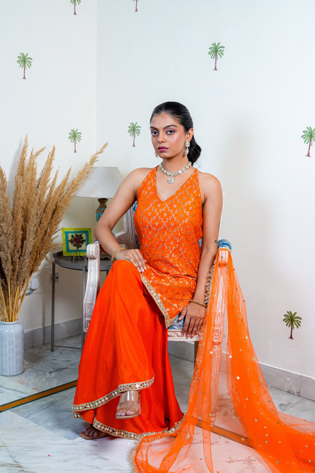 ZOYA ORANGE BANARASI EMBROIDERED SHARARA SET