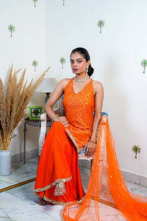 ZOYA ORANGE BANARASI EMBROIDERED SHARARA SET