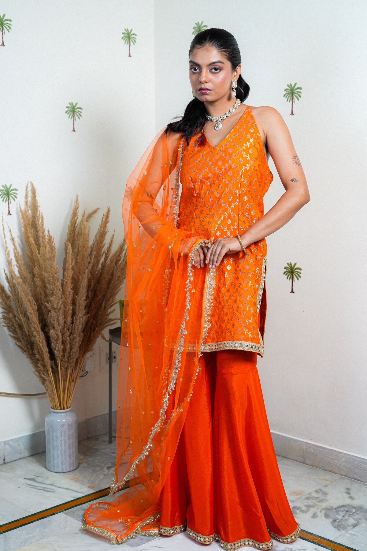 ZOYA ORANGE BANARASI EMBROIDERED SHARARA SET