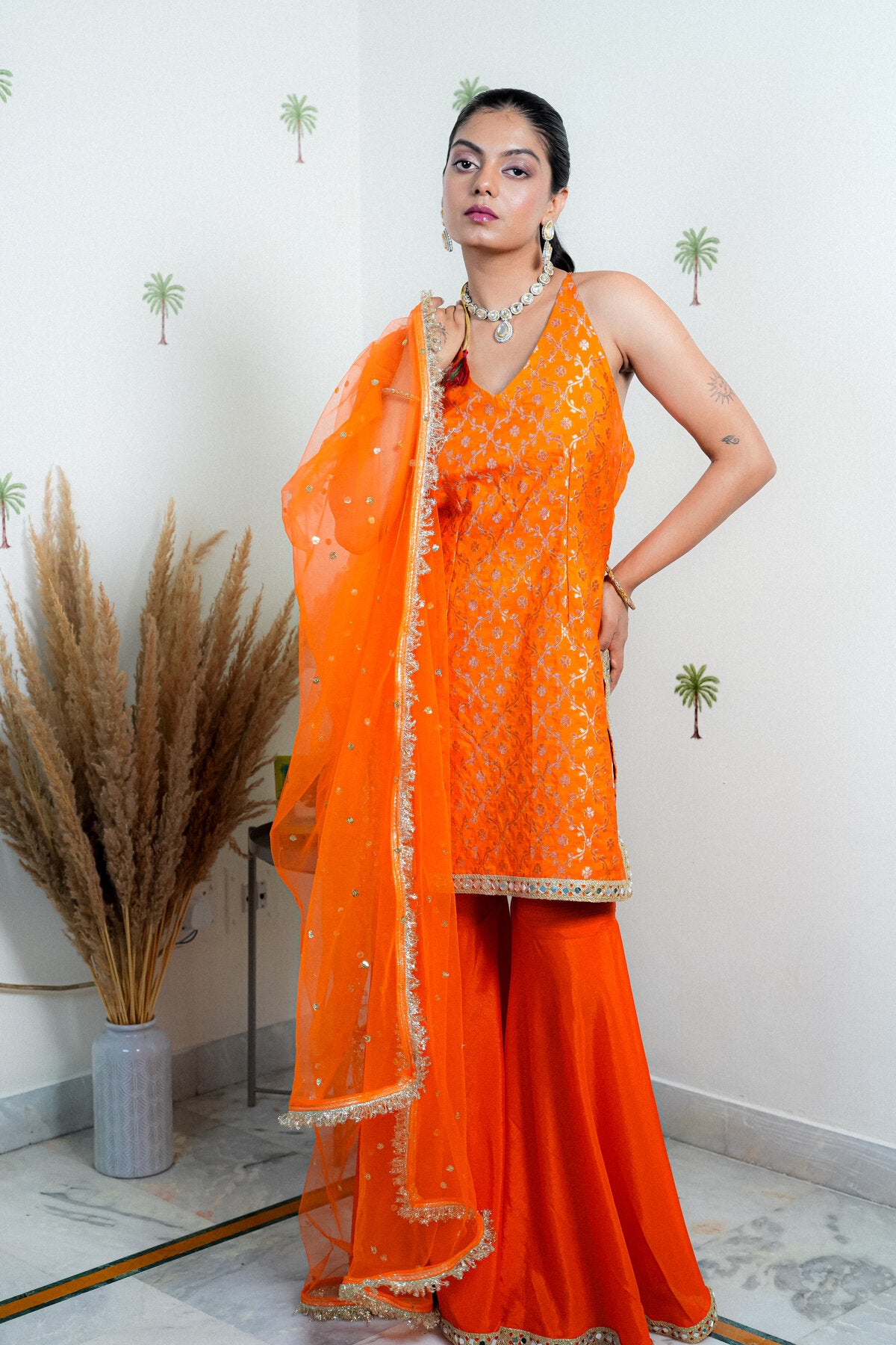 ZOYA ORANGE BANARASI EMBROIDERED SHARARA SET