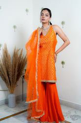 ZOYA ORANGE BANARASI EMBROIDERED SHARARA SET