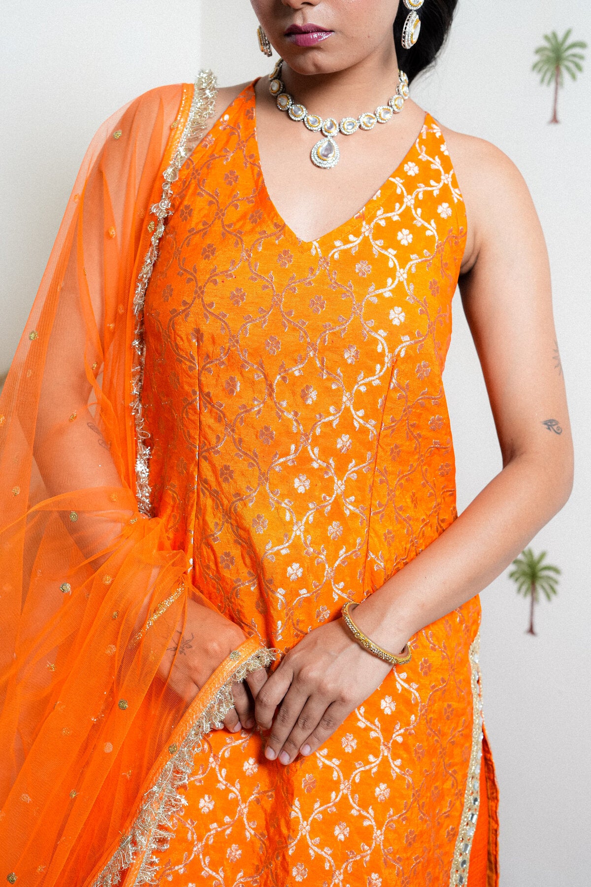 ZOYA ORANGE BANARASI EMBROIDERED SHARARA SET