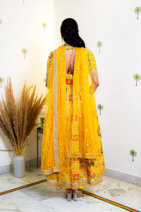 RUTU MUSTARD YELLOW SILK ANARKALI SUIT SET