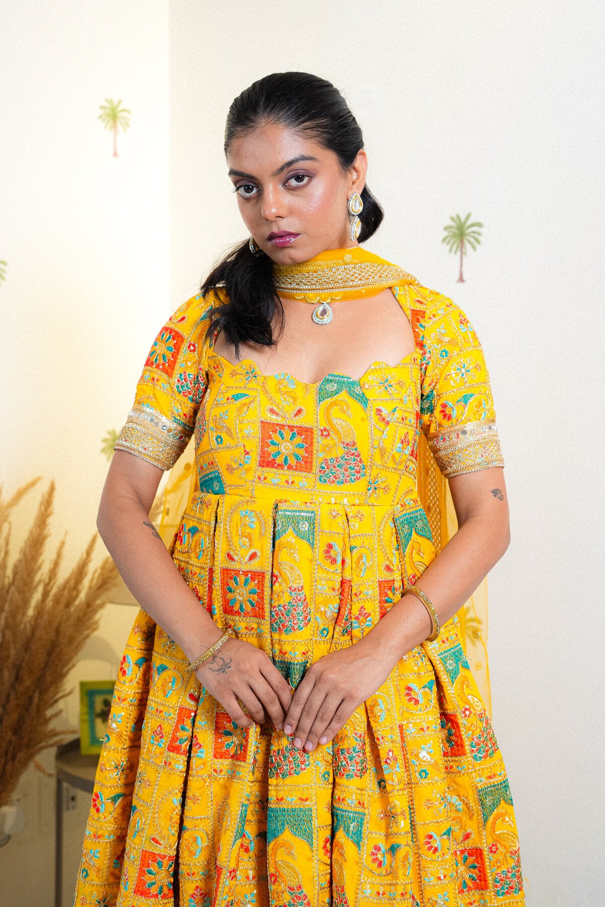 RUTU MUSTARD YELLOW SILK ANARKALI SUIT SET