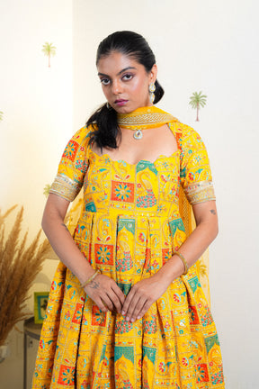 RUTU MUSTARD YELLOW SILK ANARKALI SUIT SET