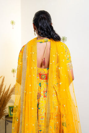 RUTU MUSTARD YELLOW SILK ANARKALI SUIT SET