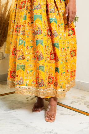 RUTU MUSTARD YELLOW SILK ANARKALI SUIT SET
