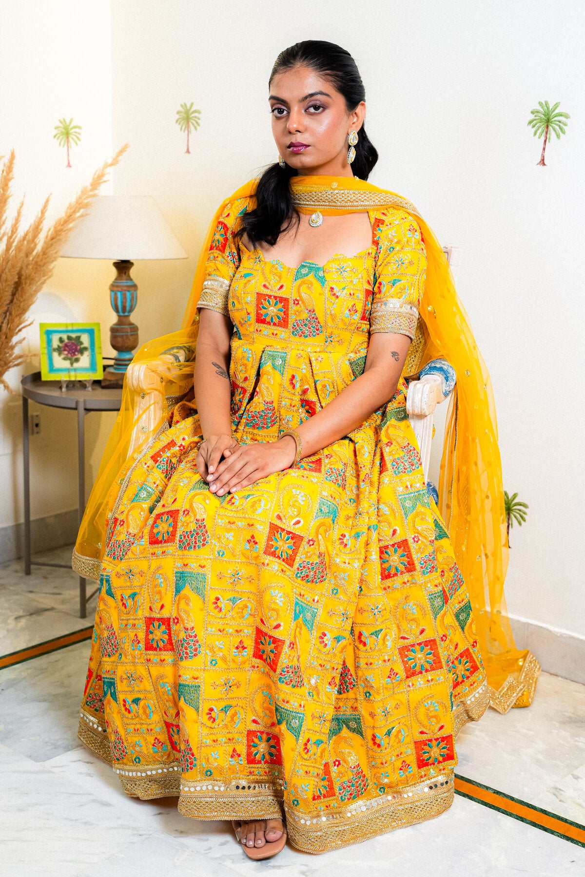 RUTU MUSTARD YELLOW SILK ANARKALI SUIT SET